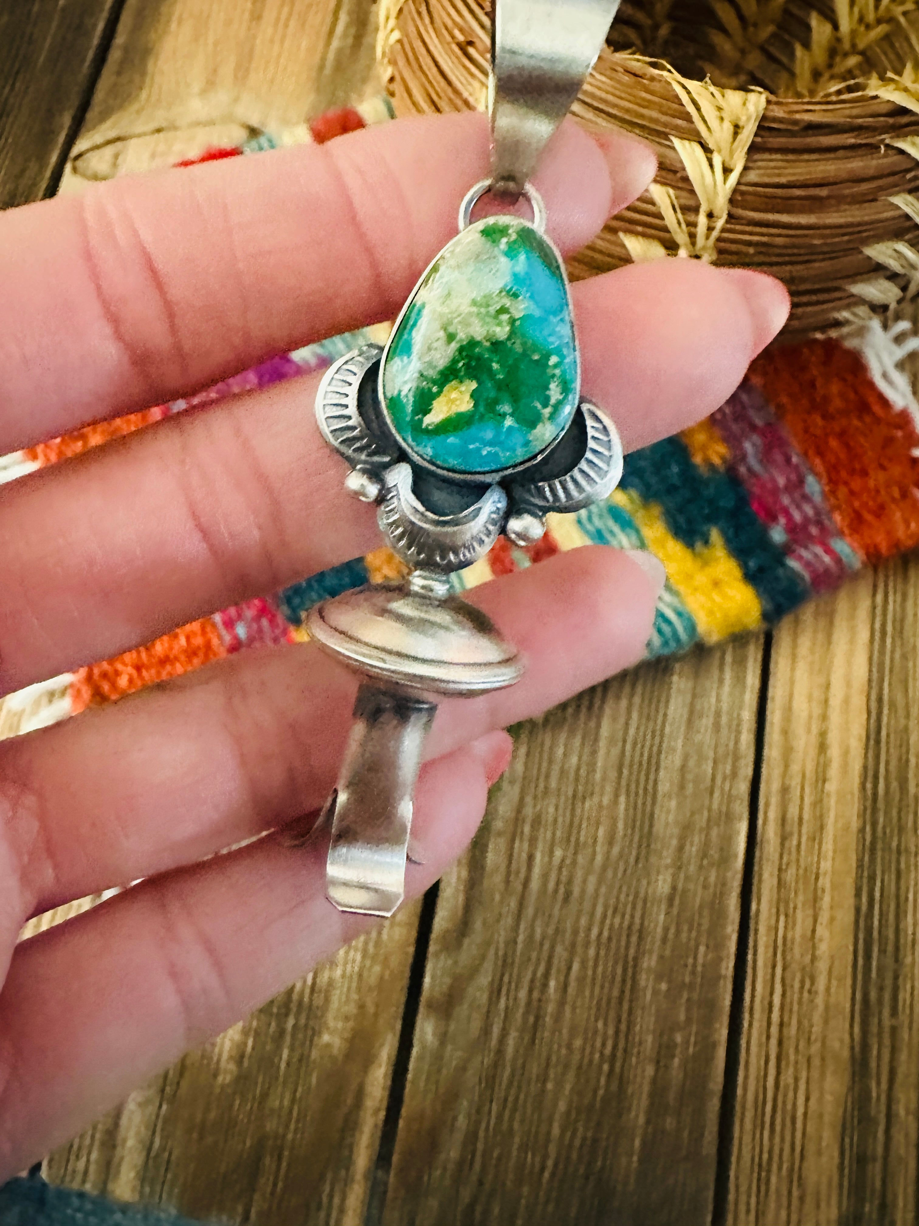 Handcrafted Sterling Silver & Sonoran Mountain Turquoise Blossom Pendant
