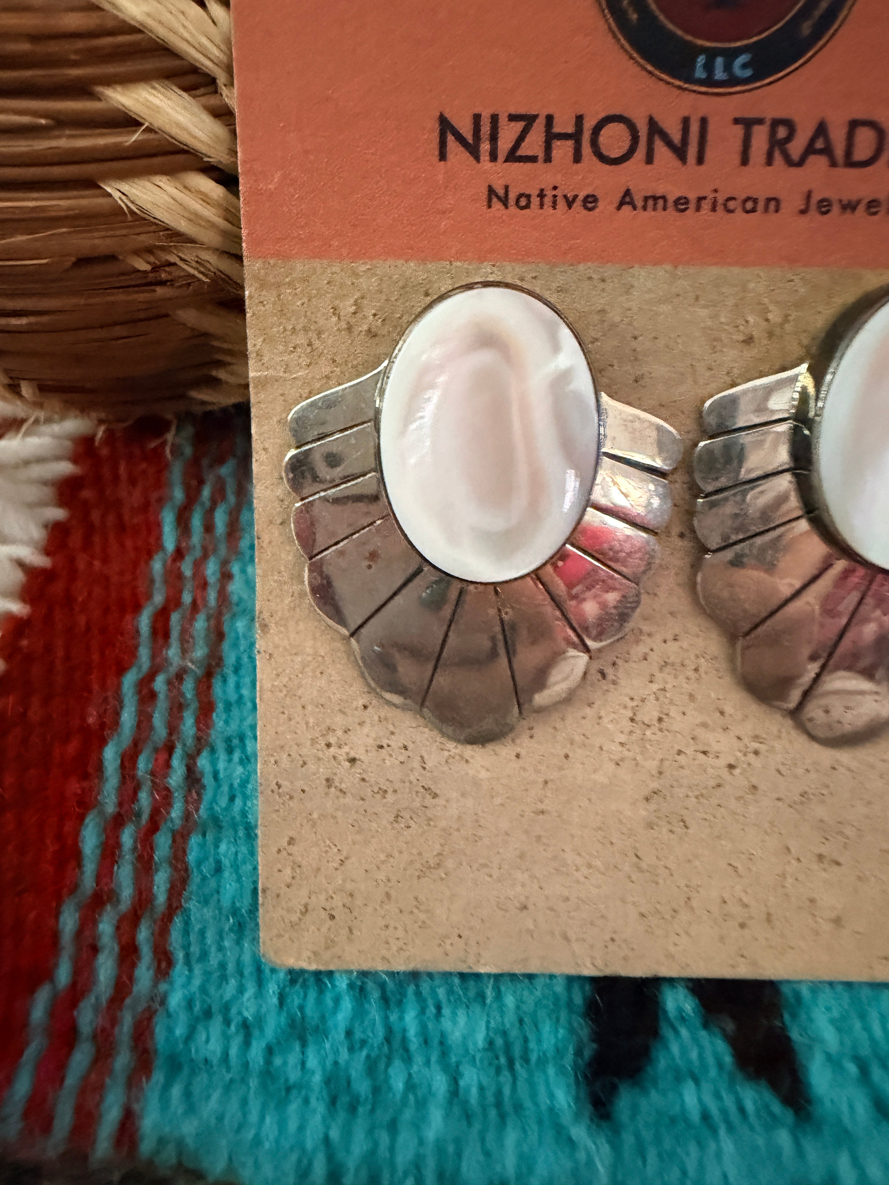 Old Pawn Handcrafted Sterling Silver & Mother of Pearl Post Earrings