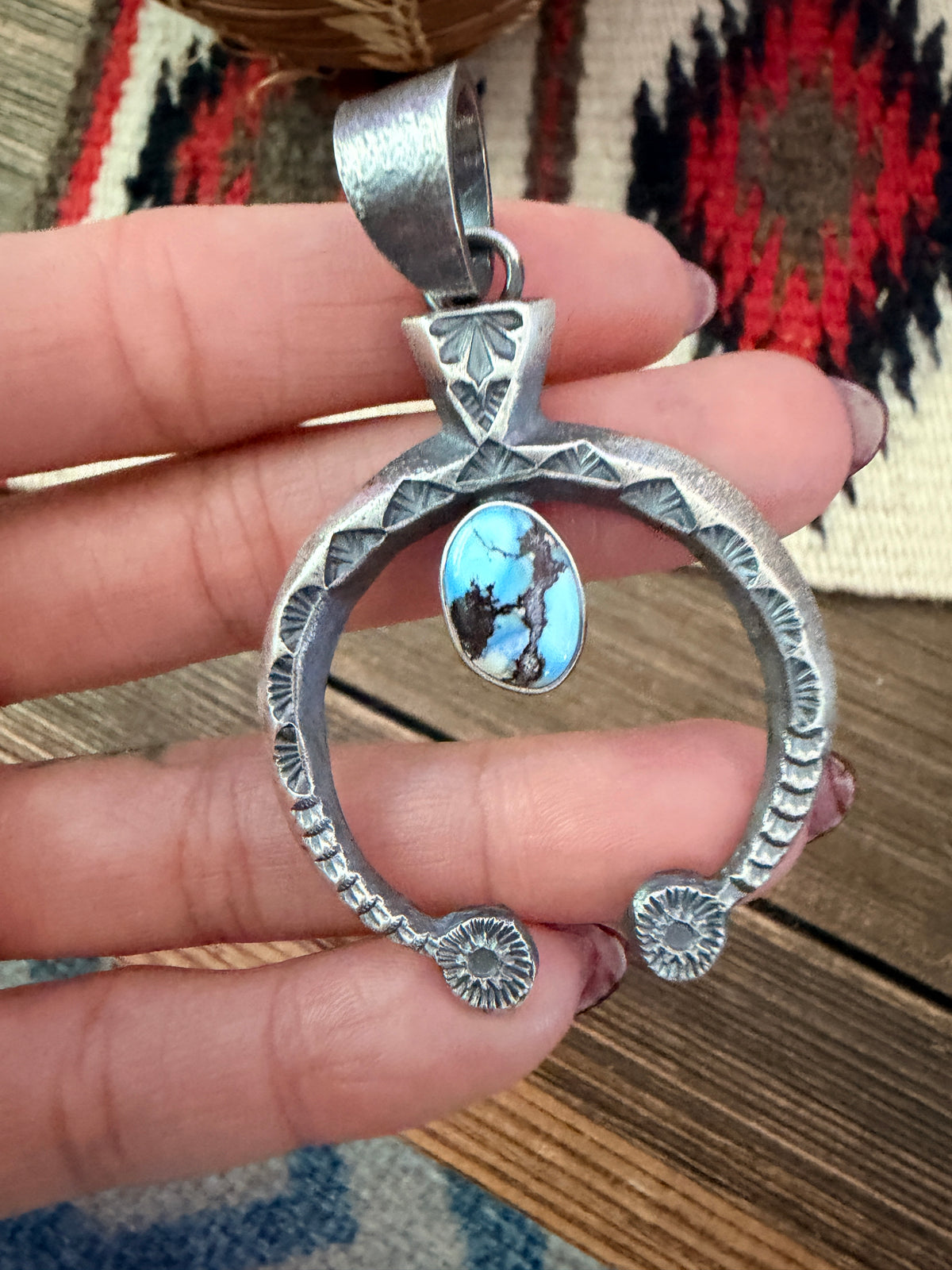 Handcrafted Sterling Silver & Golden Hills Turquoise Naja Pendant by Kevin Billah