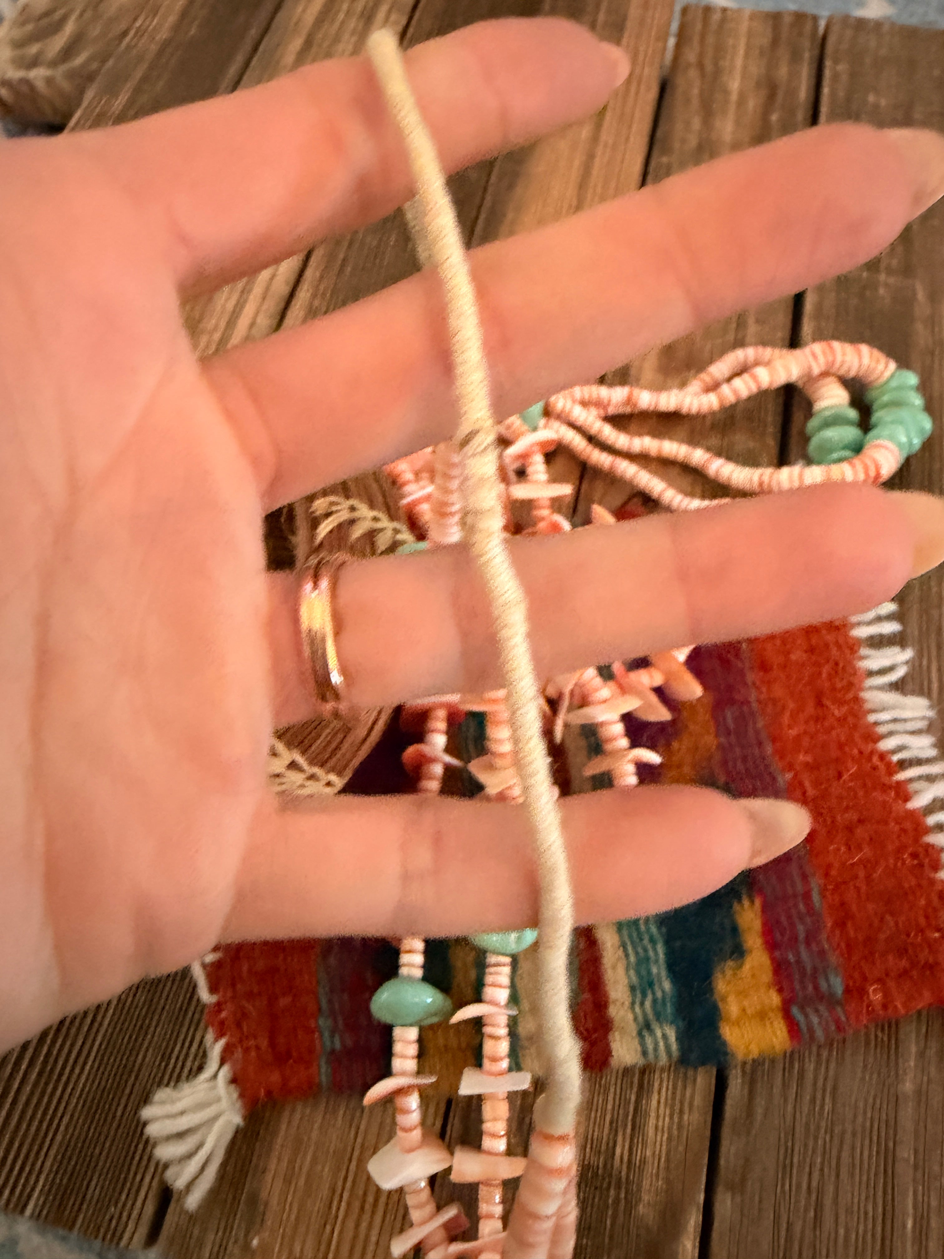 Old Pawn Handcrafted Turquoise & Spiny Oyster Heishi Beaded 28” Jacla Necklace