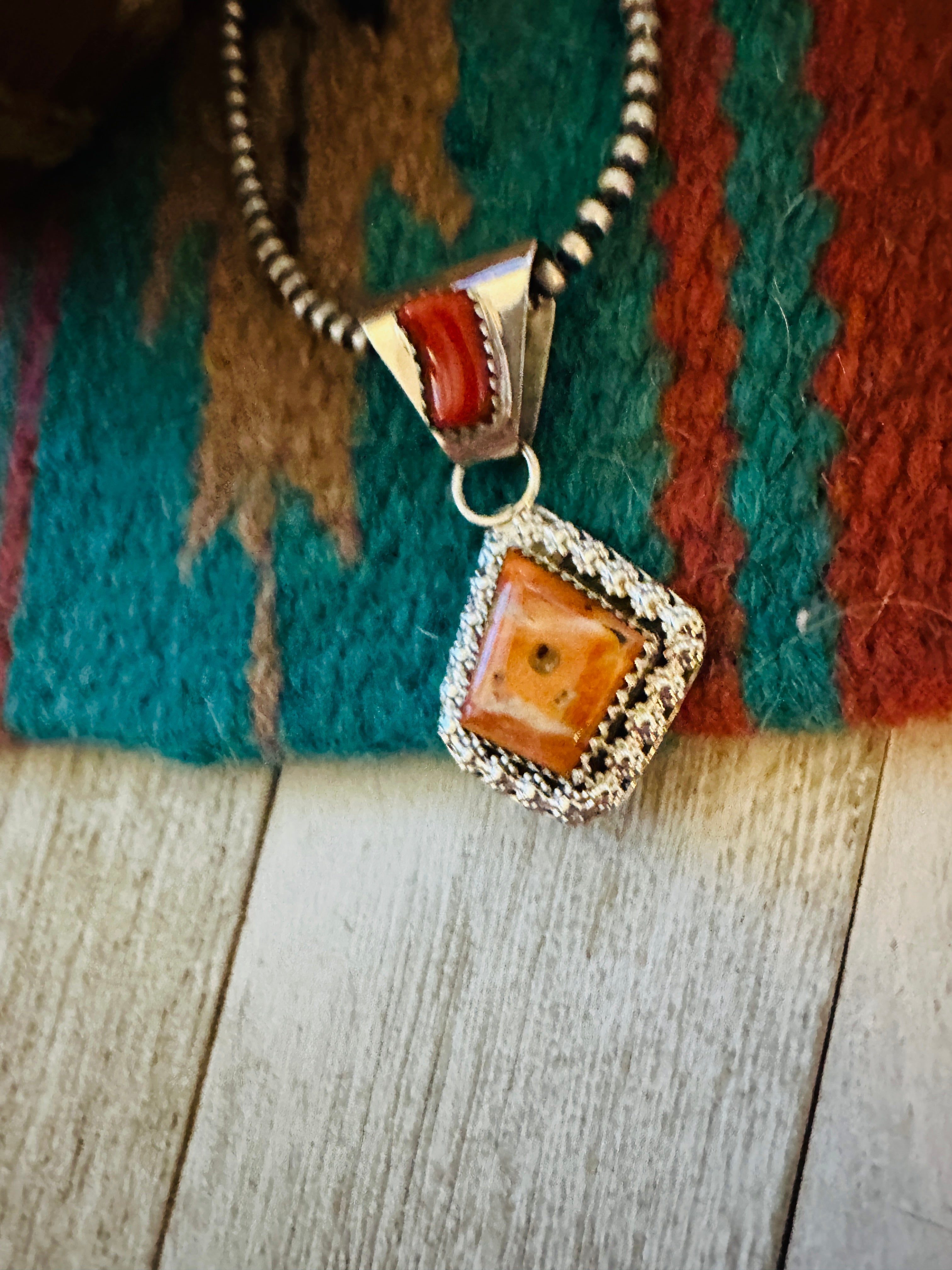 Navajo Coral, Spiny & Sterling Silver Pendant