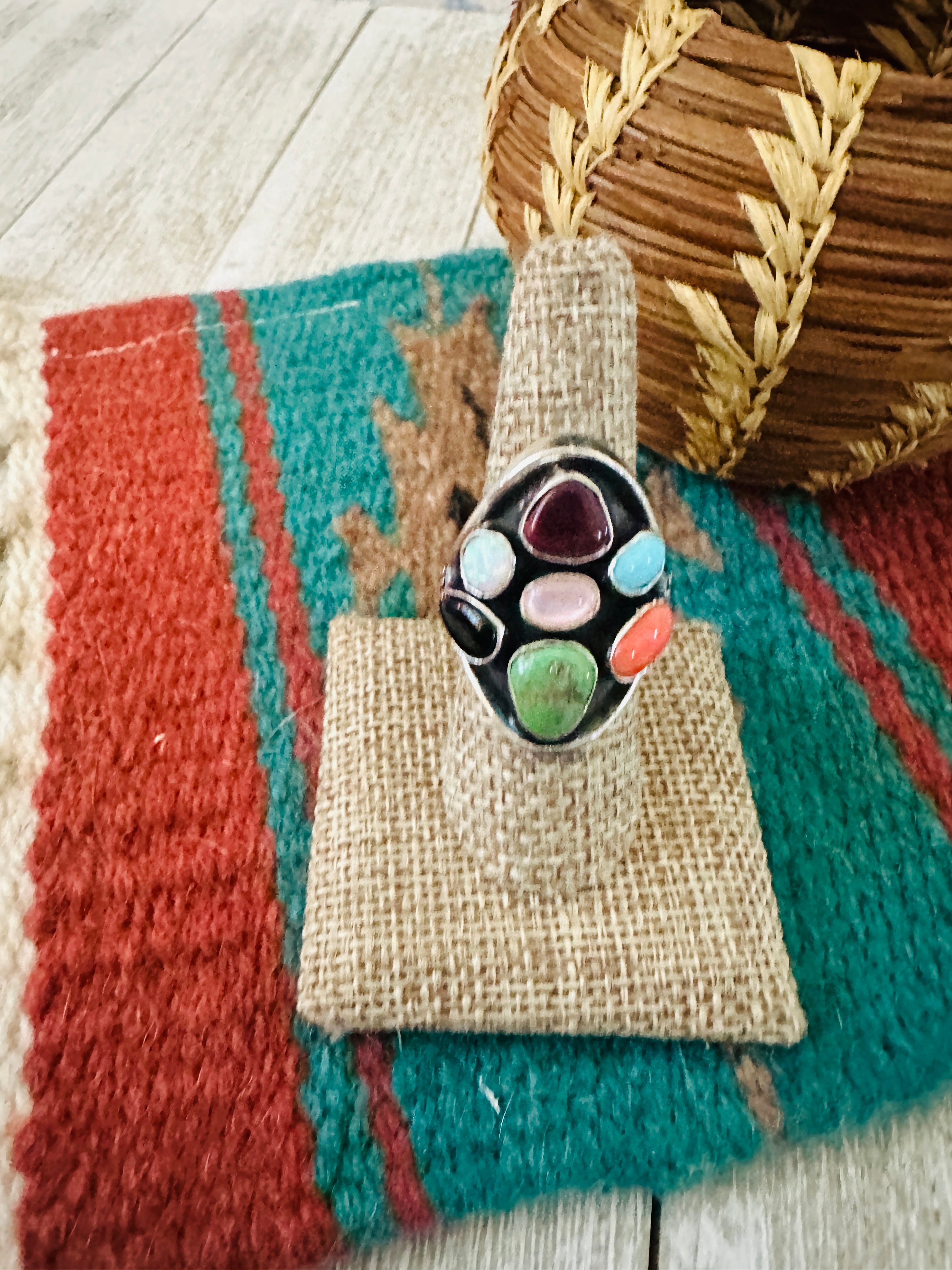 Handcrafted Sterling Silver & Multi Stone Cluster Ring Size 8 by Emer Thompson