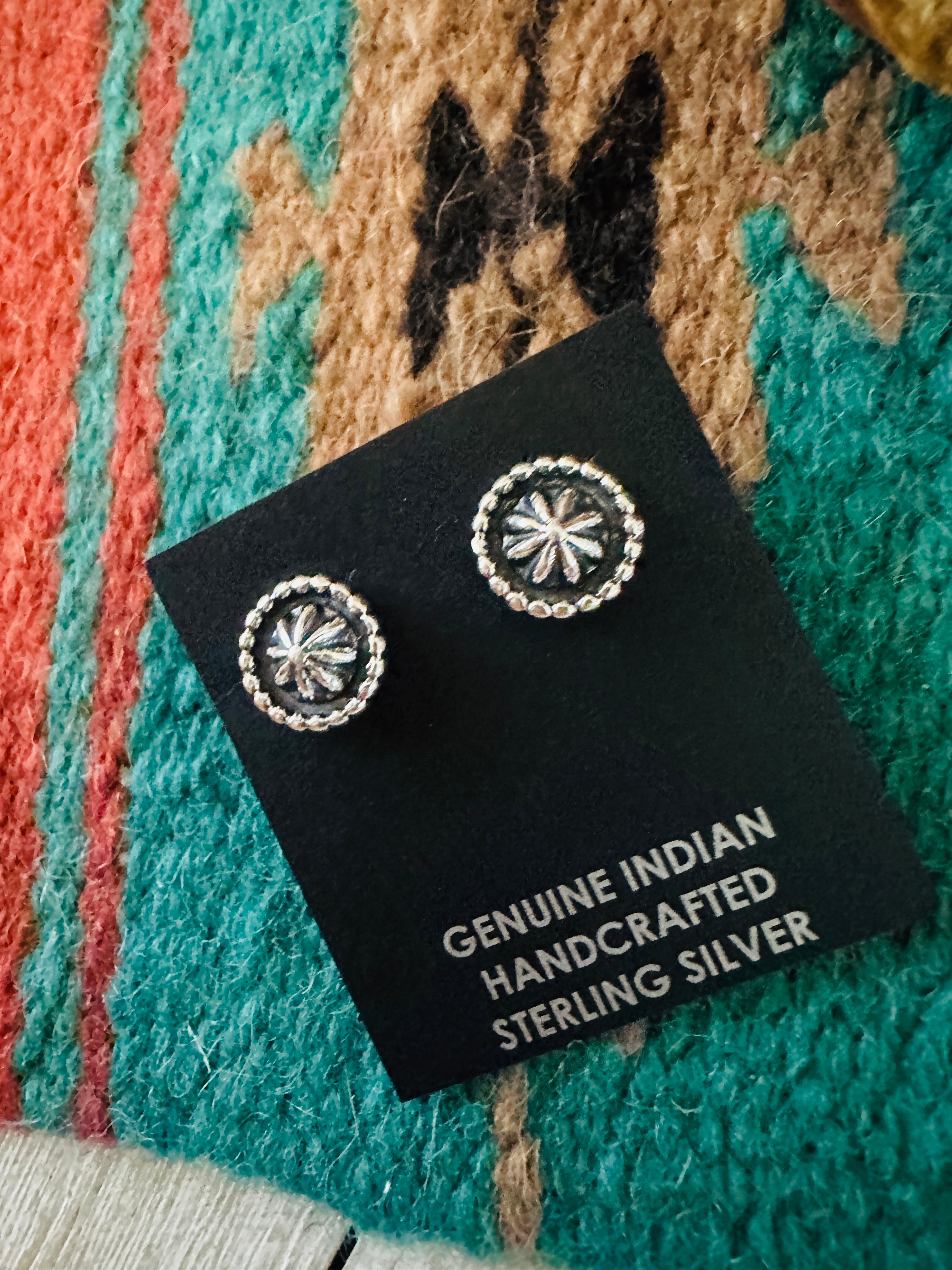 Handcrafted Sterling Silver Concho Stud Earrings 1/2”