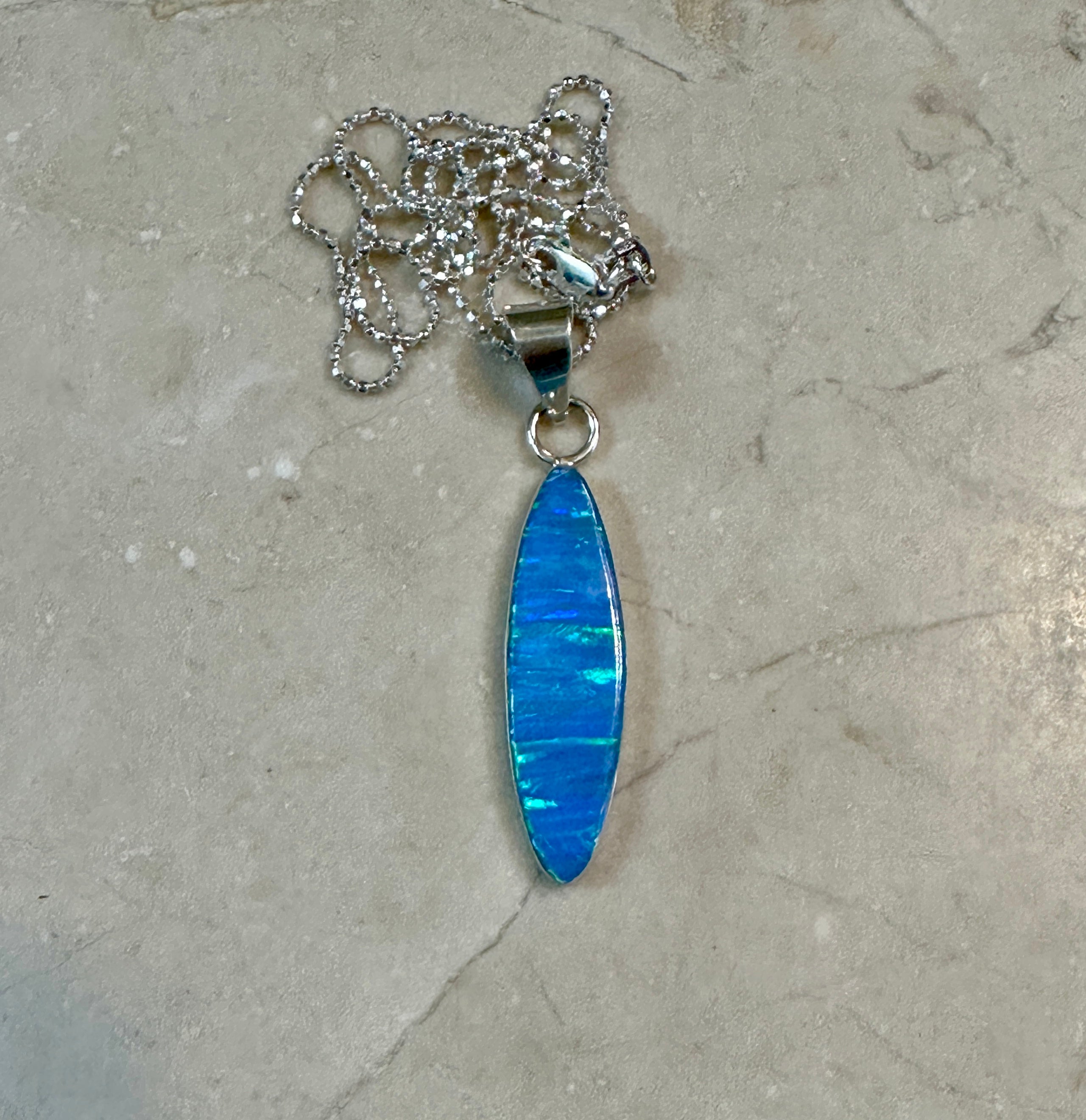 Blue Opal Surfboard Pendant Necklace