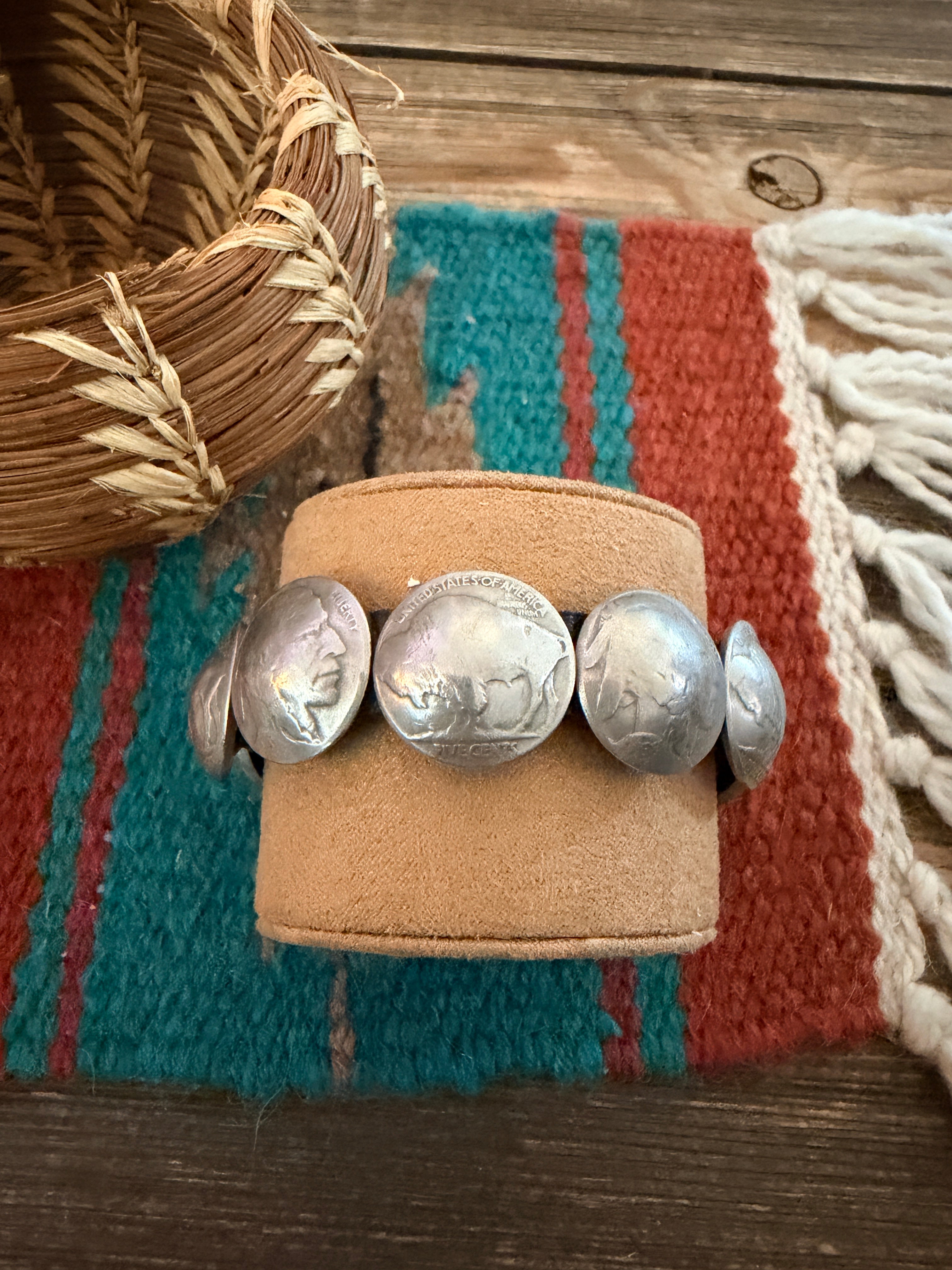 Handcrafted Old Pawn Buffalo Nickel & Leather Bracelet