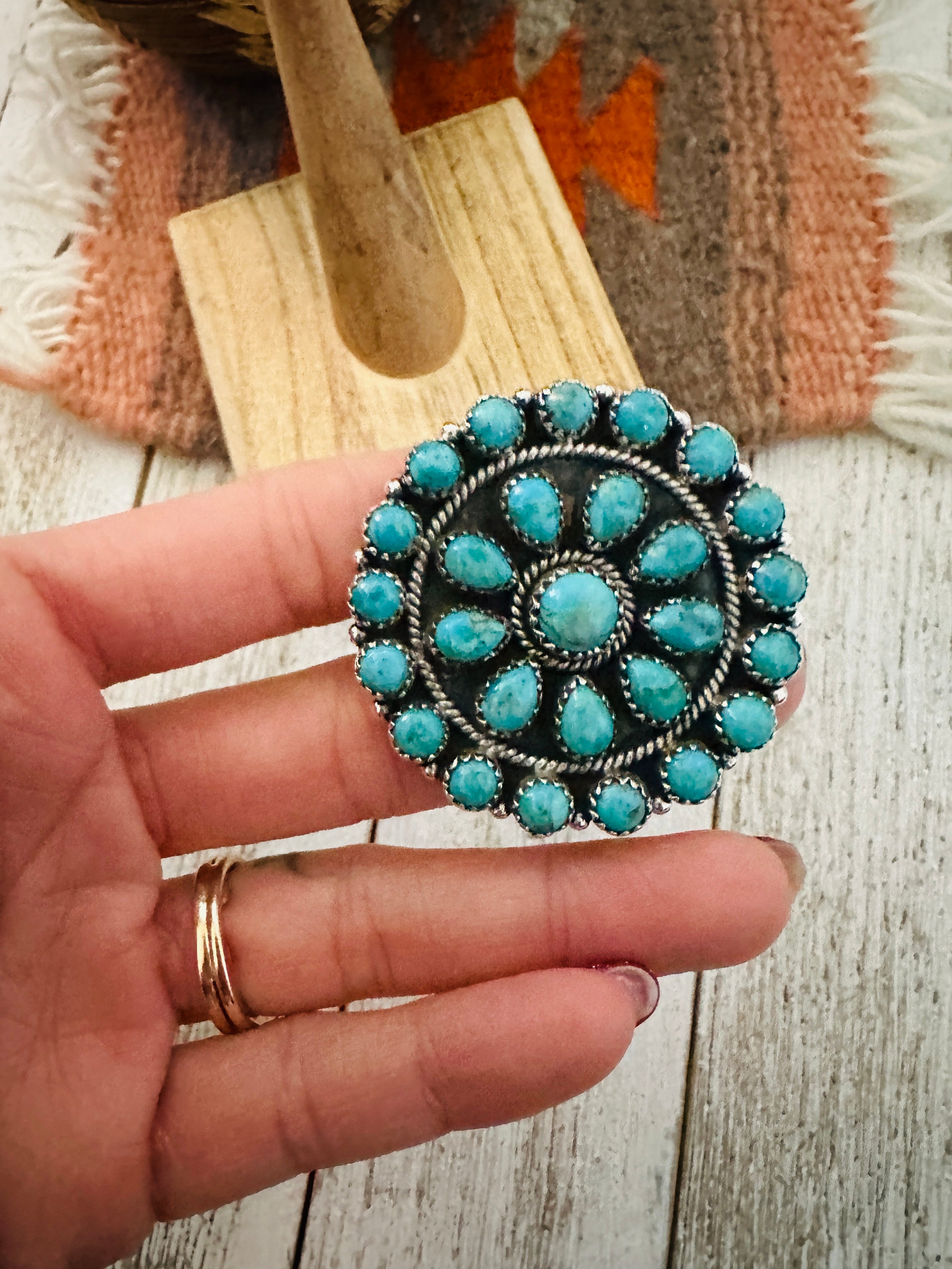 Handmade Sterling Silver & Turquoise Cluster Adjustable Ring by Nizhoni