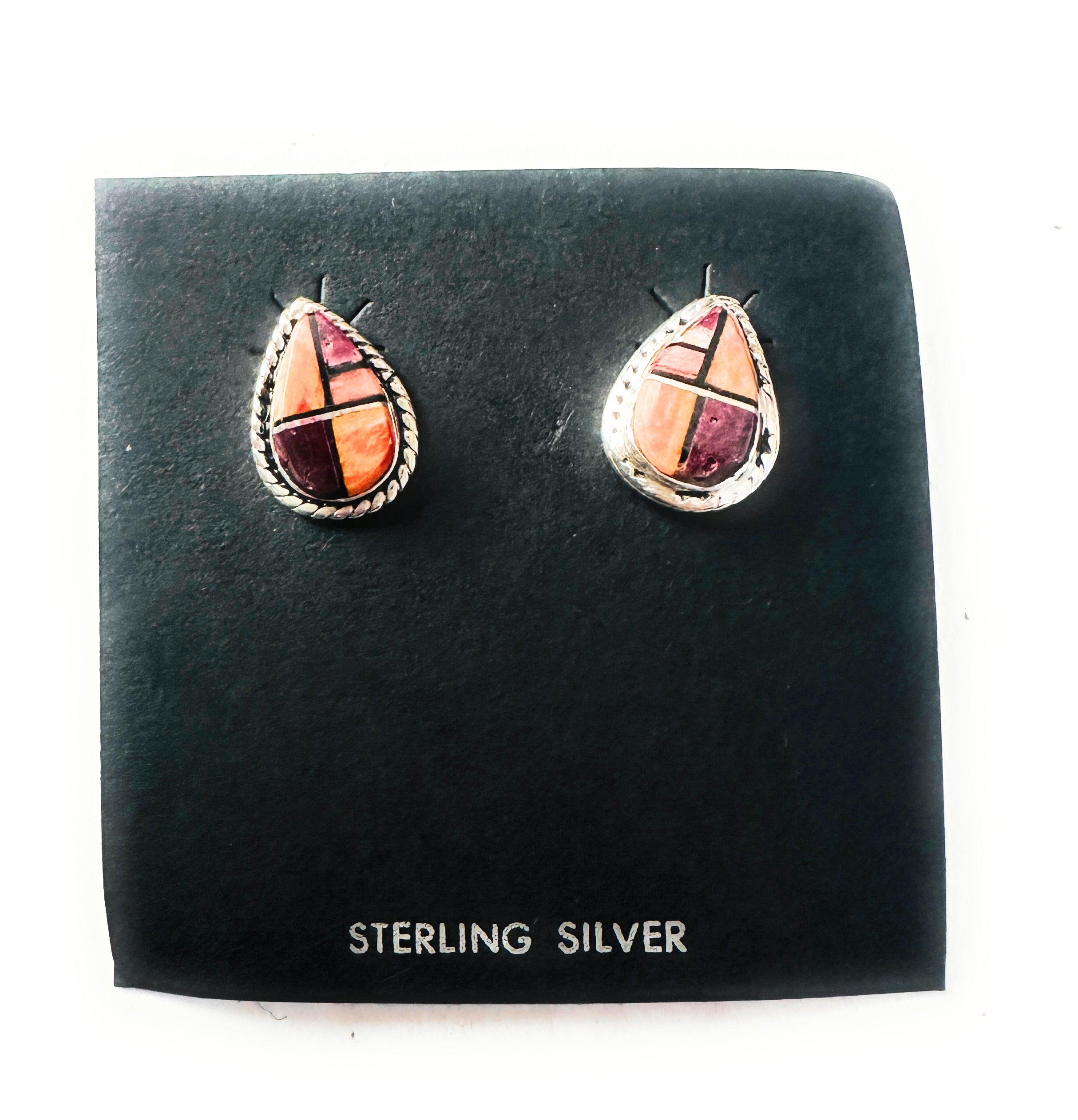 Navajo Sterling Silver & Spiny Oyster Inlay Post Earrings