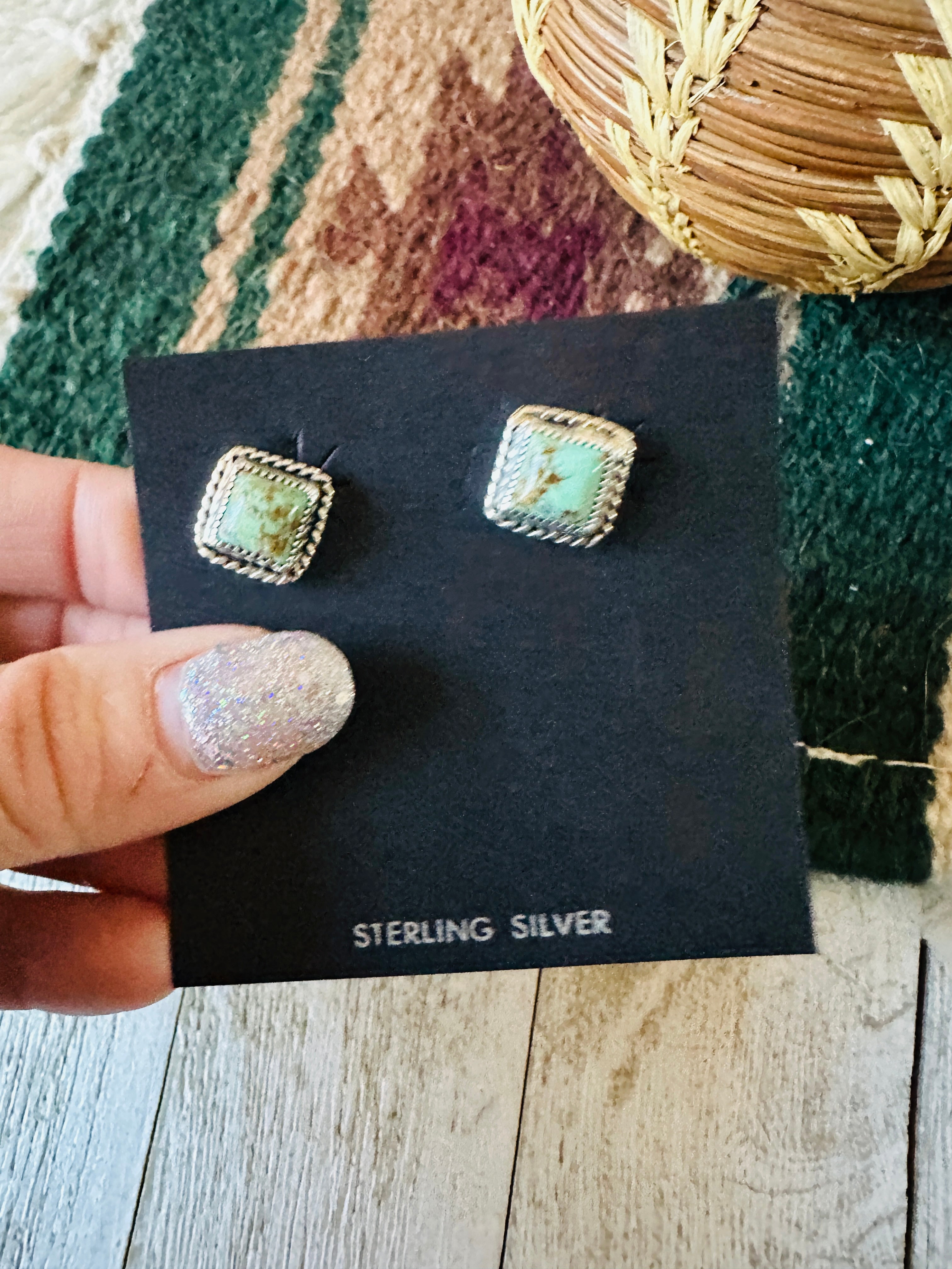 Navajo Sterling Silver & Turquoise Square Stud Earrings