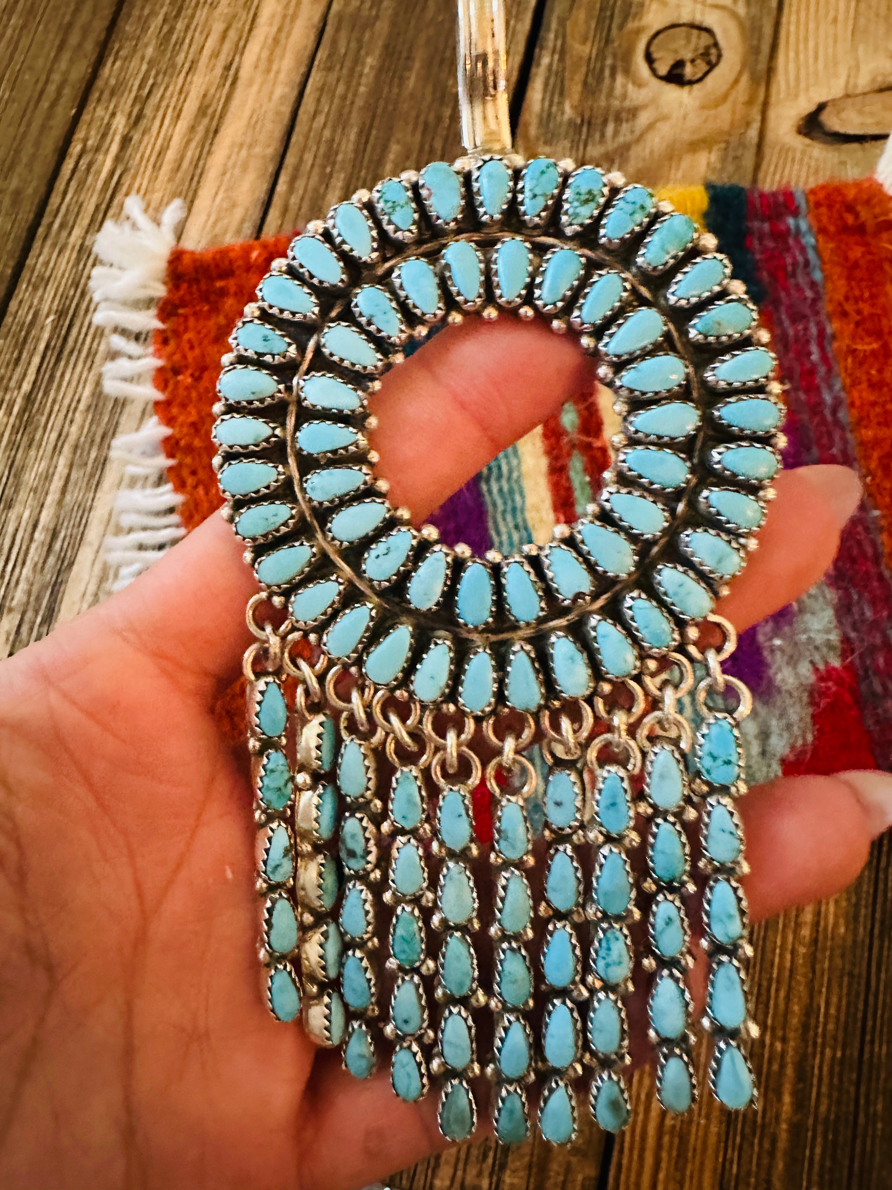 Handcrafted Sterling Silver & Turquoise Cluster Tassel Pendant by Juliana Williams