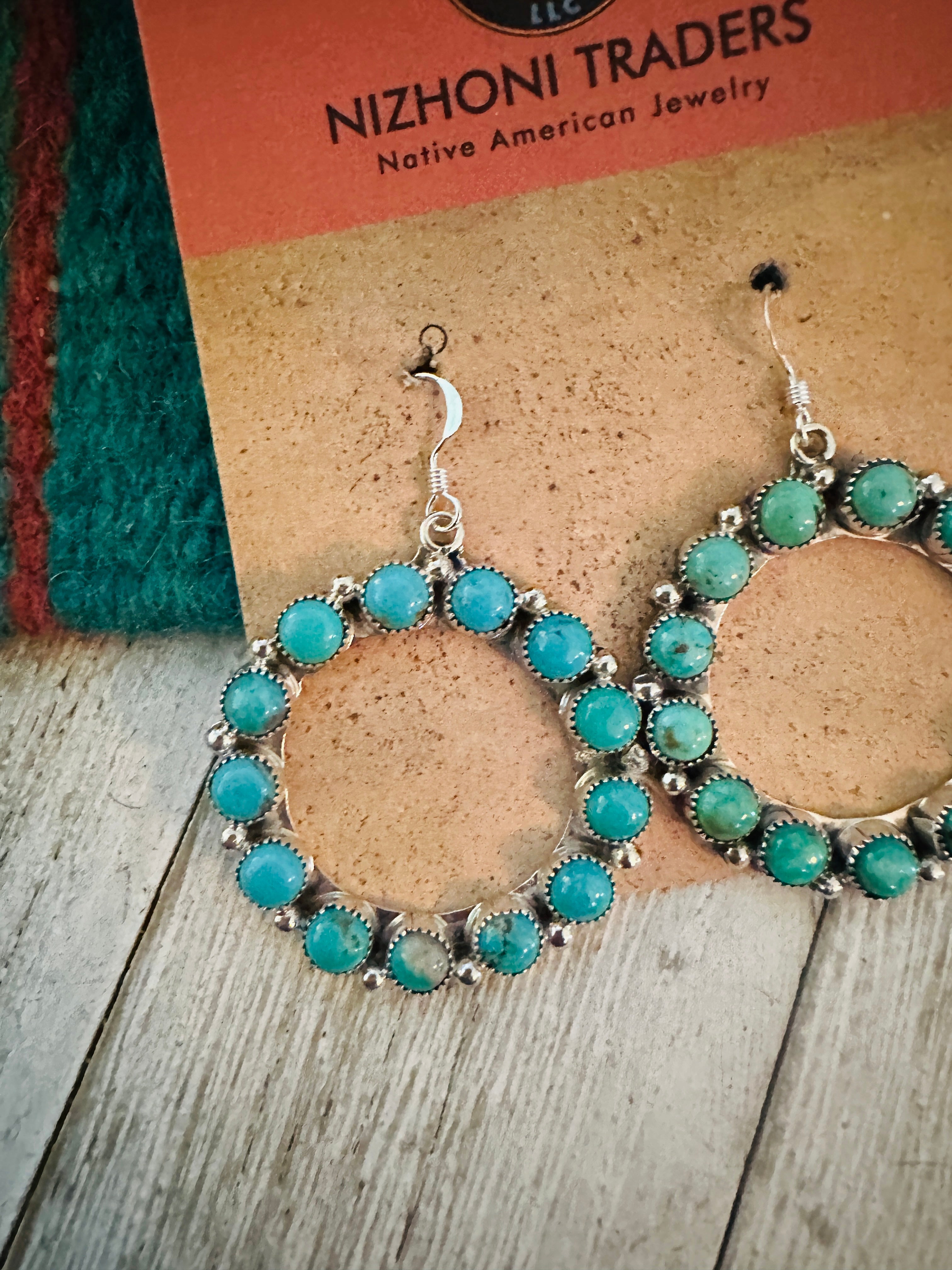 Handcrafted Turquoise & Sterling Silver Dangle Hoop Earrings