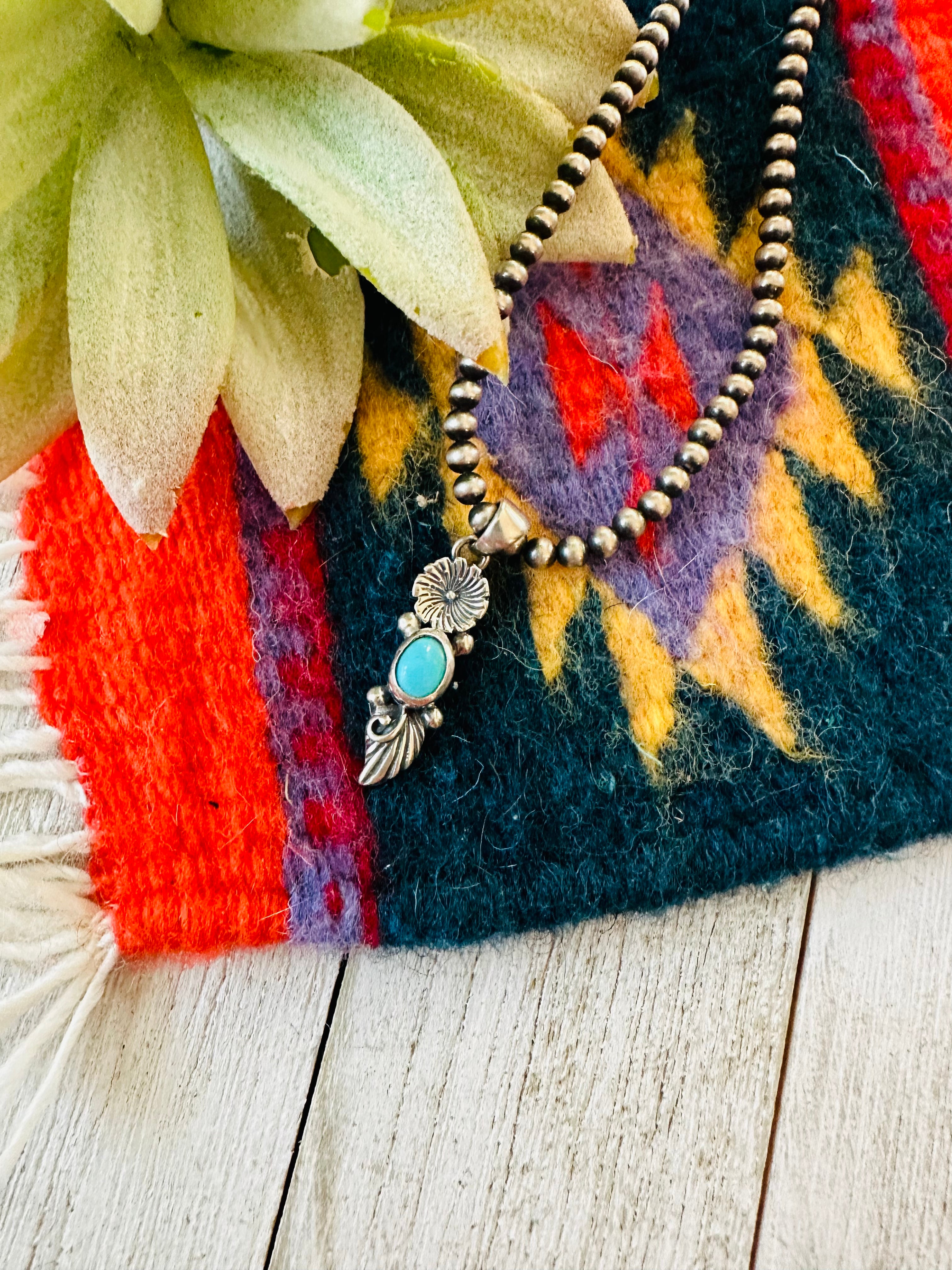 Navajo Sterling Silver & Turquoise Flower Pendant