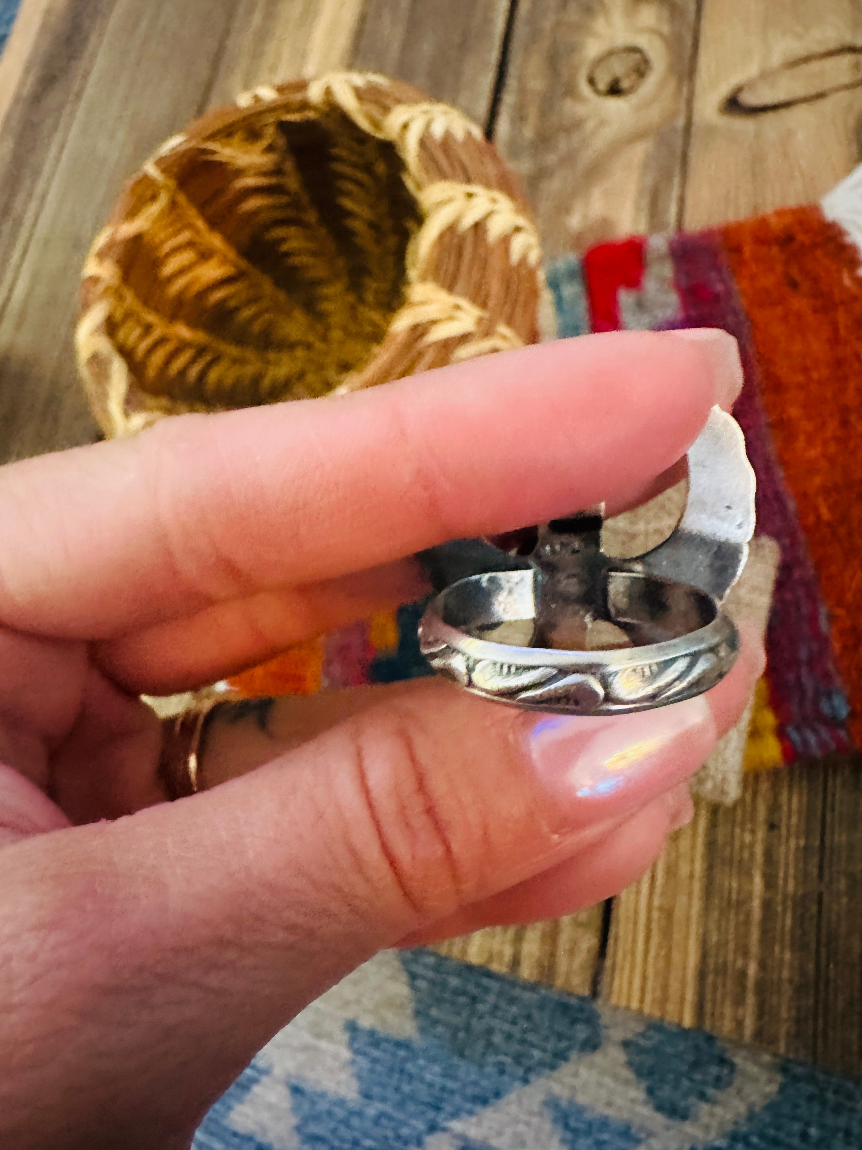 Handcrafted Pearl & Sterling Silver Thunderbird Ring size 10 by Chimney Butte