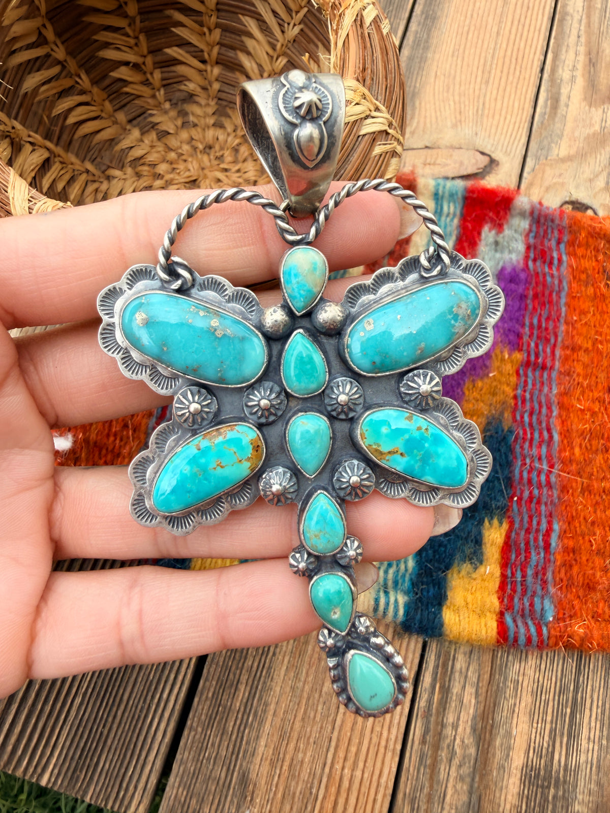 Handcrafted Sterling Silver & Turquoise Dragonfly Pendant by Alice McShirley