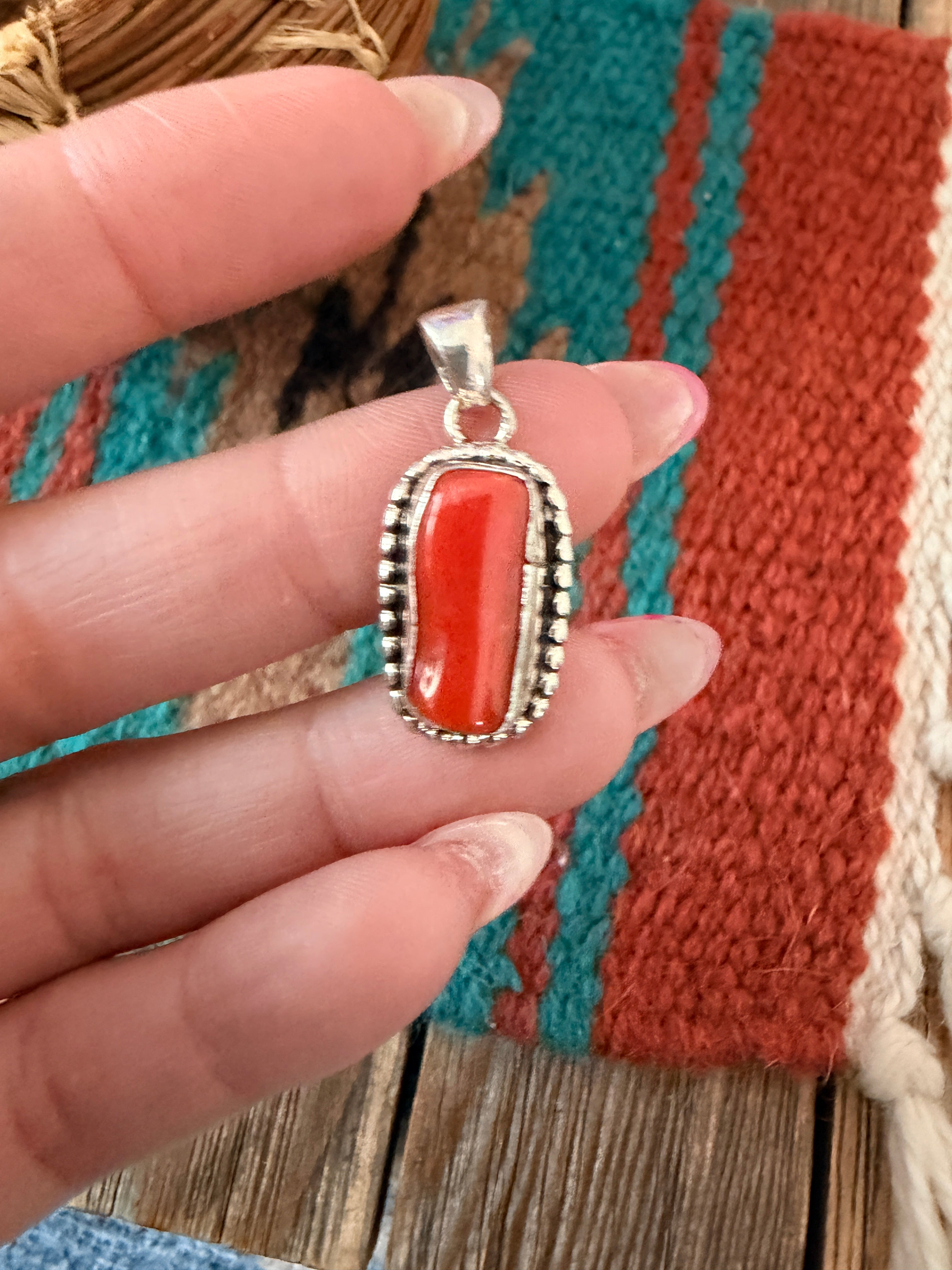 Handcrafted Sterling Silver & Coral Pendant by Patrick Skeets