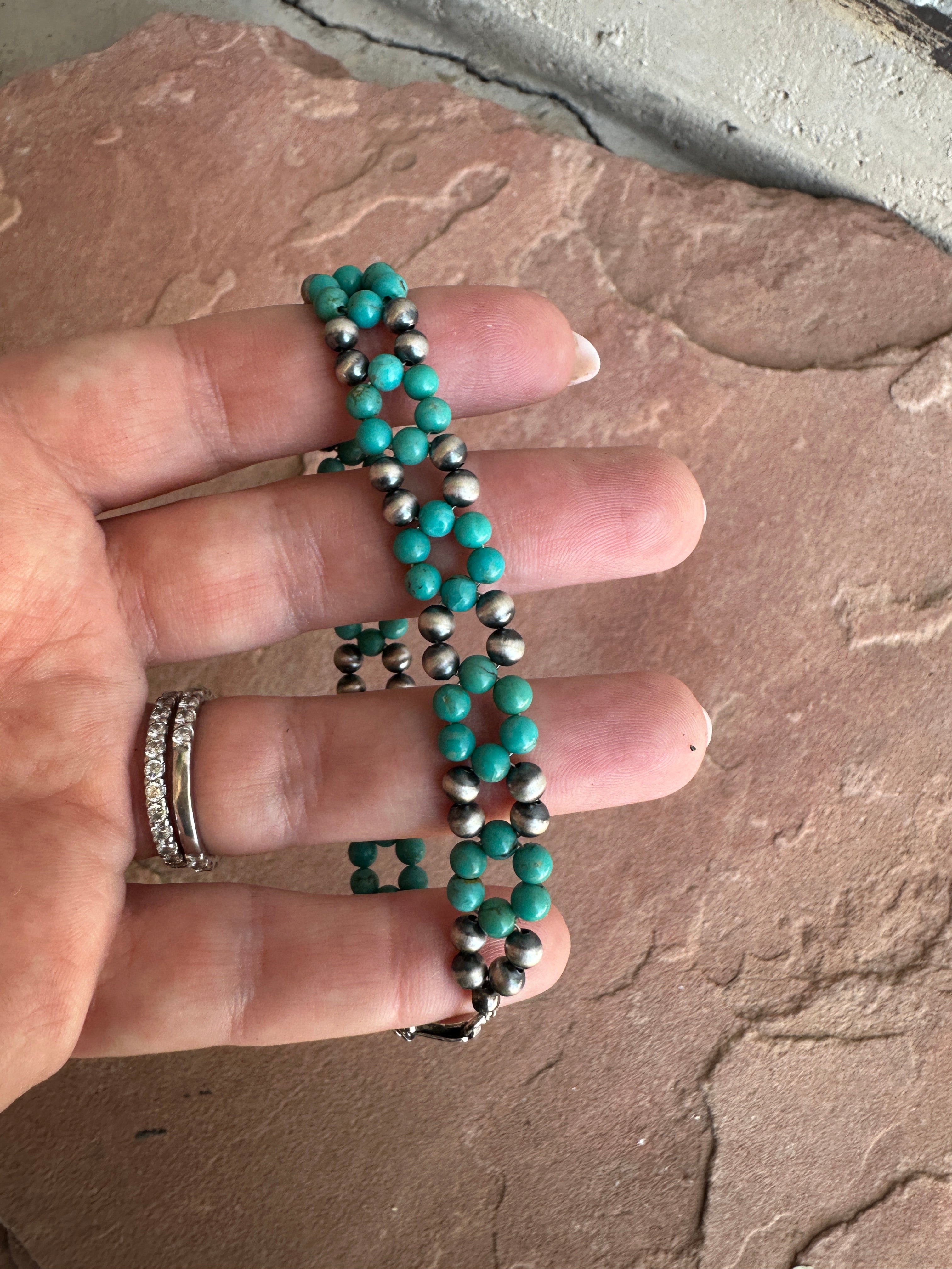 COWGIRL UP Handmade Sterling Silver & Turquoise Beaded Bracelet