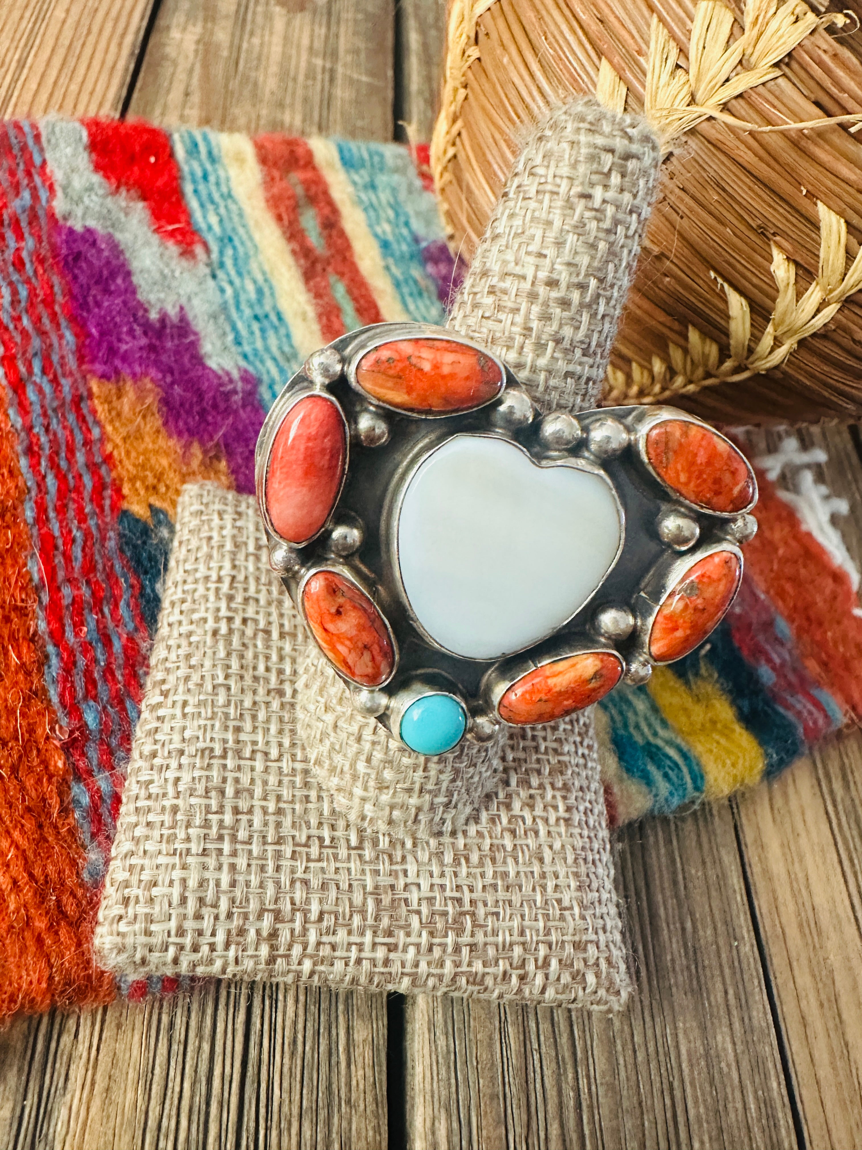 Handcrafted Multi Stone & Sterling Silver Adjustable Heart Ring by Jacqueline Silver