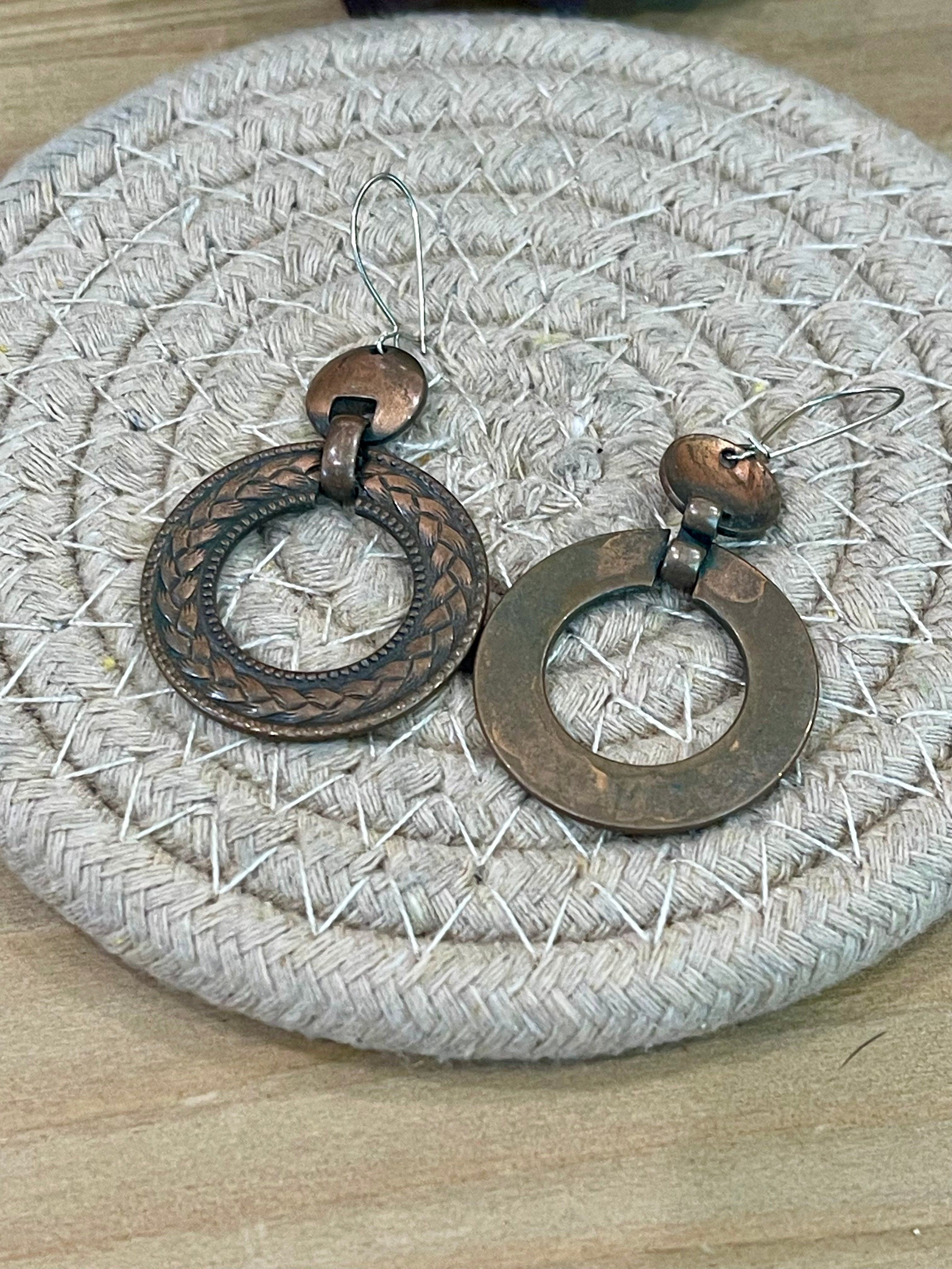 Vintage Handmade Copper Circle Dangle Earrings