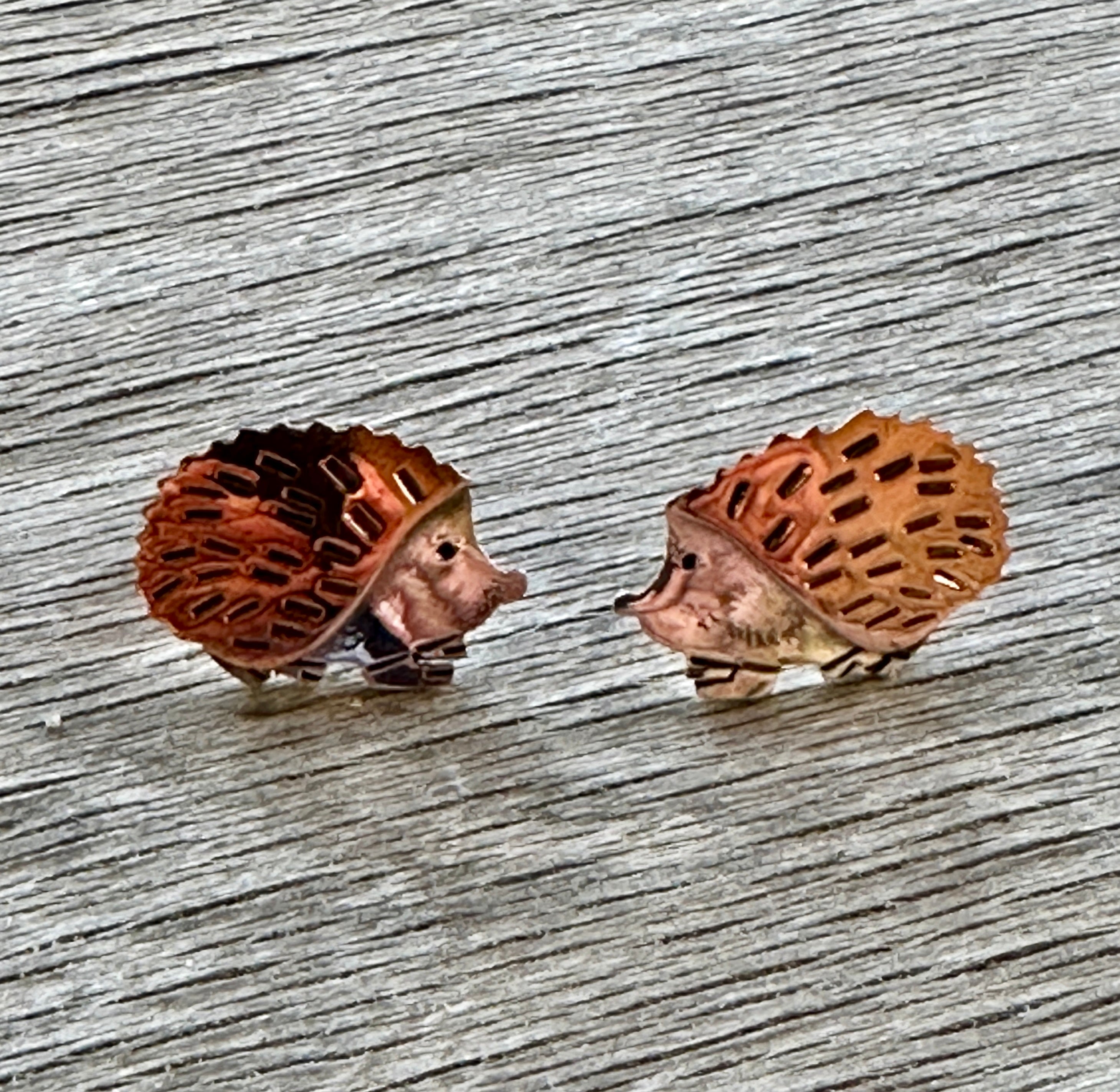 COPPER & SILVER HEDGEHOG EARRING ON POST