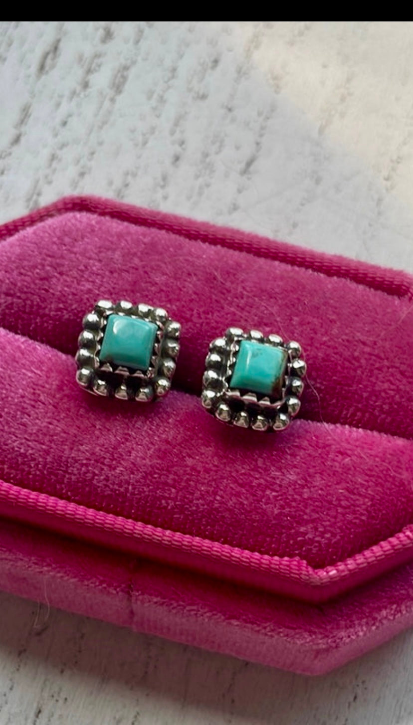 Nizhoni Handmade Turquoise & Sterling Silver Square Stud Earrings