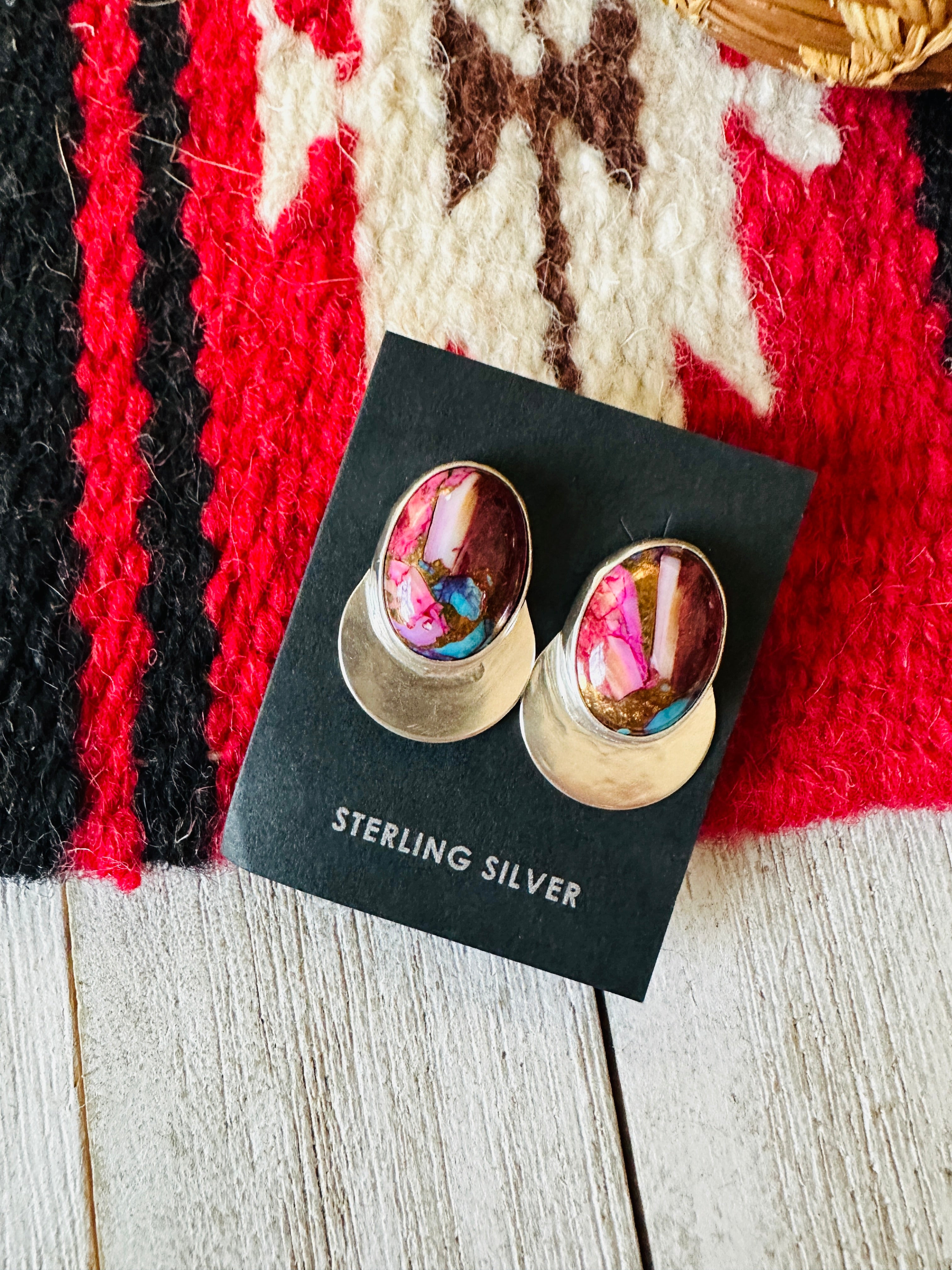 Navajo Pink Dream Mojave & Sterling Silver Post Earrings