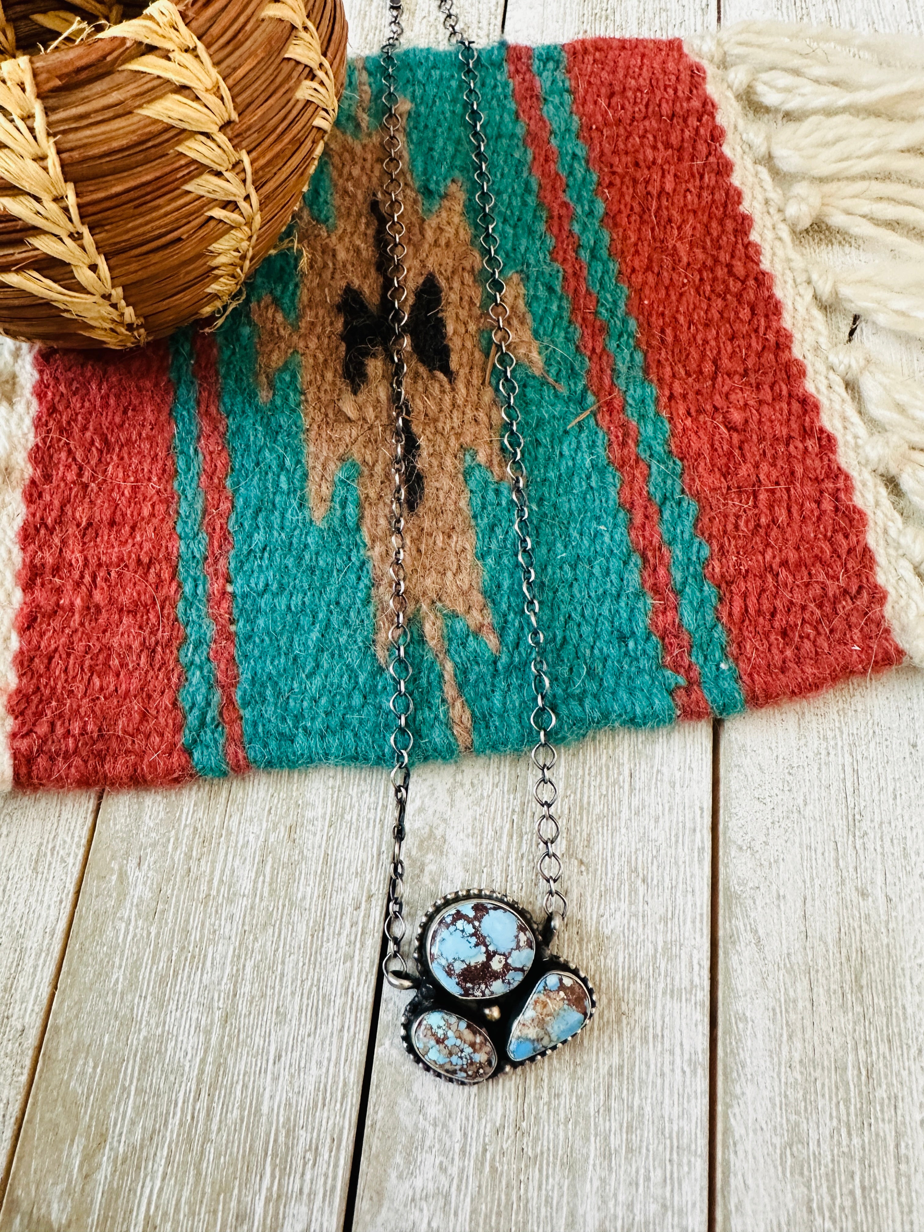 Handcrafted Sterling Silver & Golden Hills Turquoise Cluster Necklace