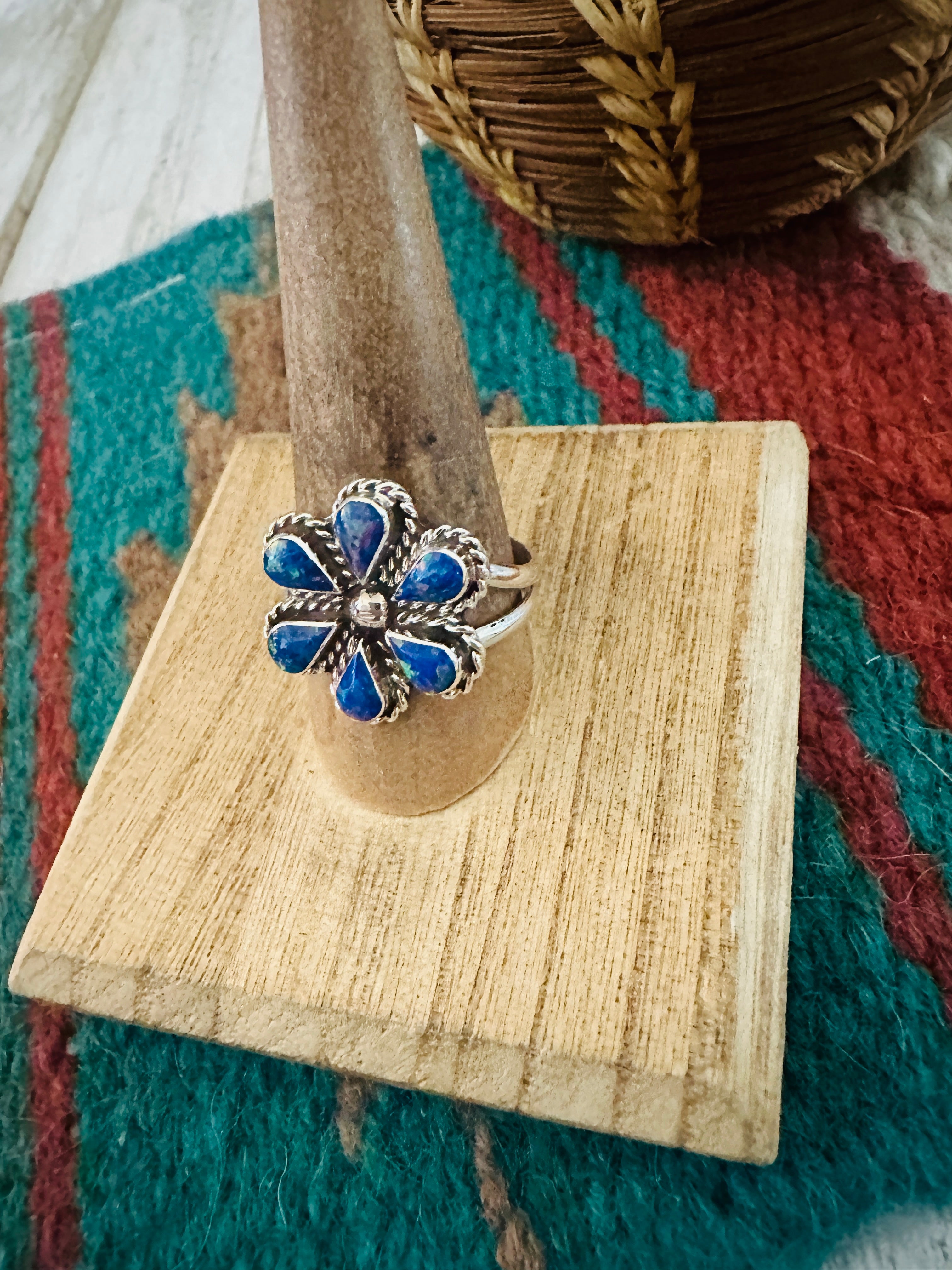 Zuni Sterling Silver & Purple Opal Flower Ring