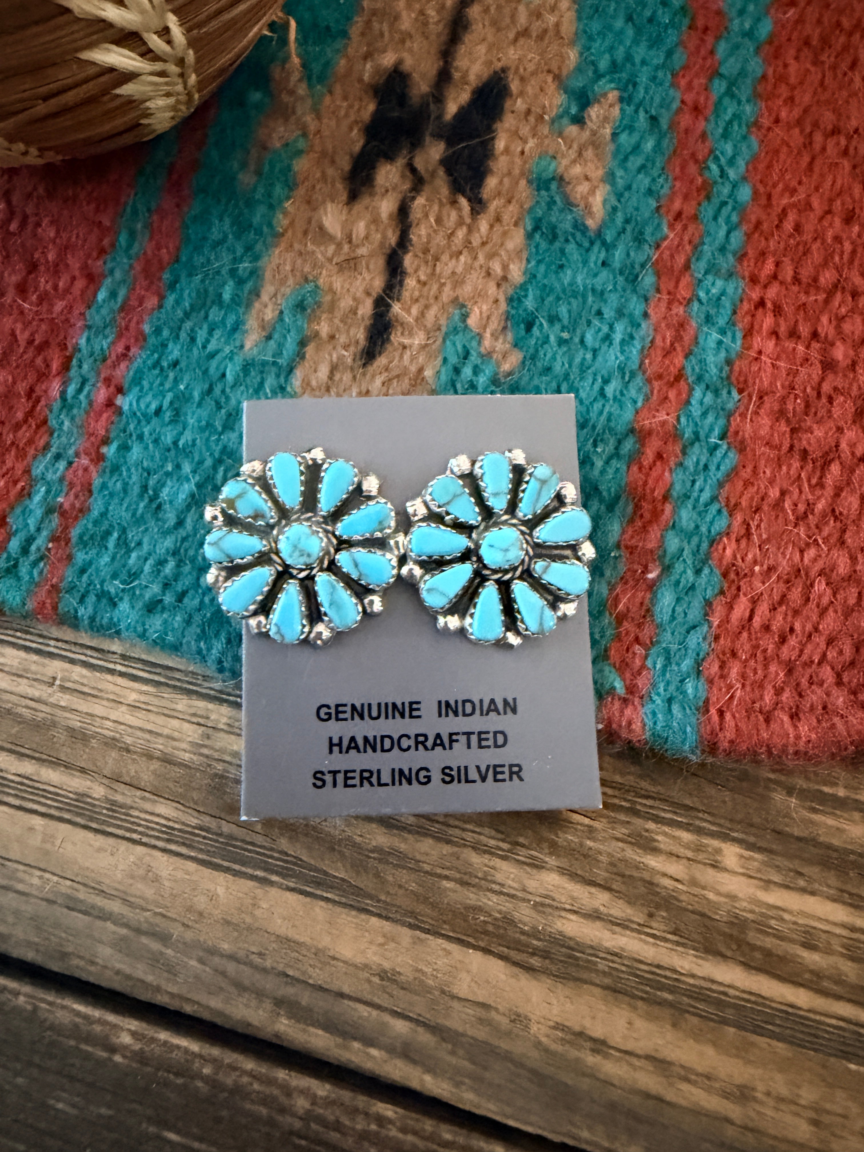 Handcrafted Turquoise & Sterling Silver Cluster Post Earrings