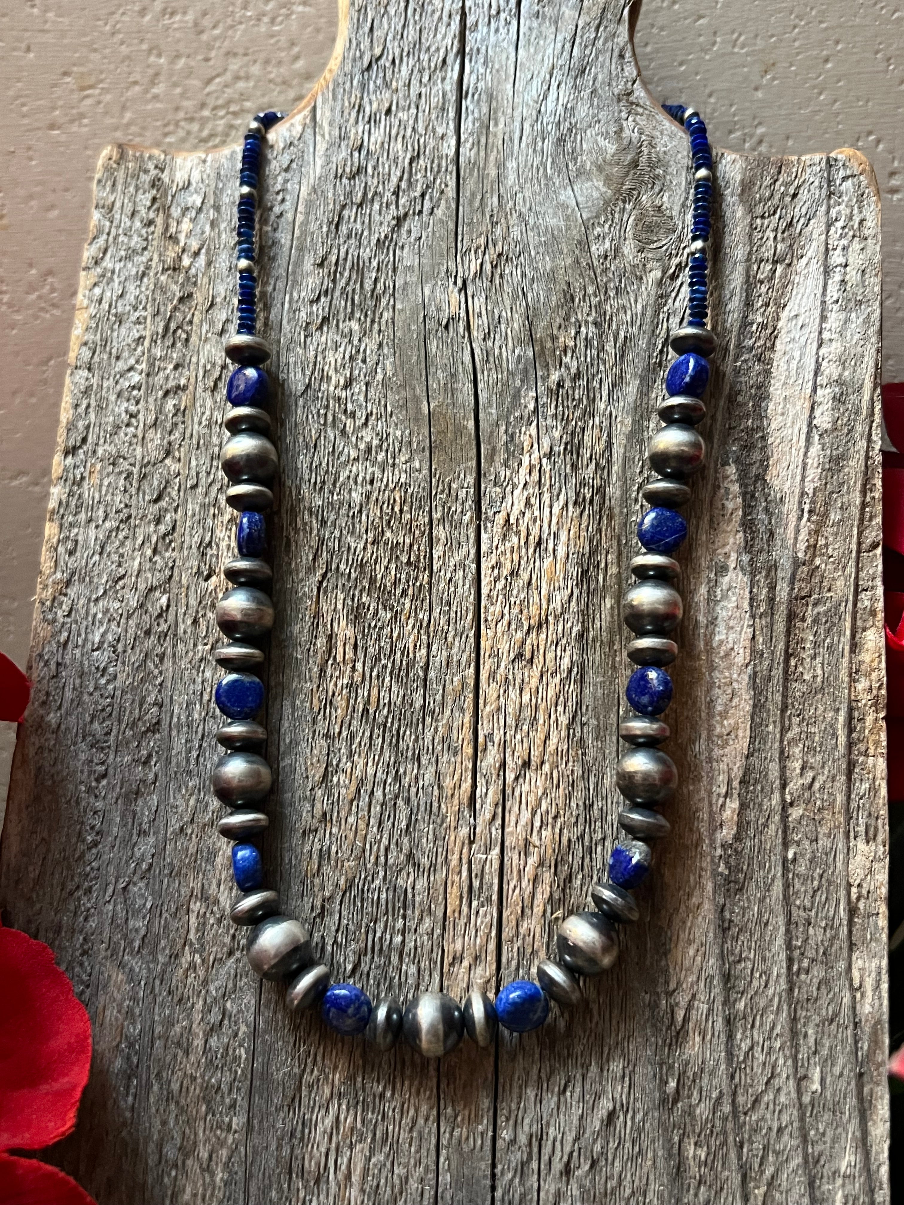 Handmade Lapis & Sterling Silver Beaded Necklace