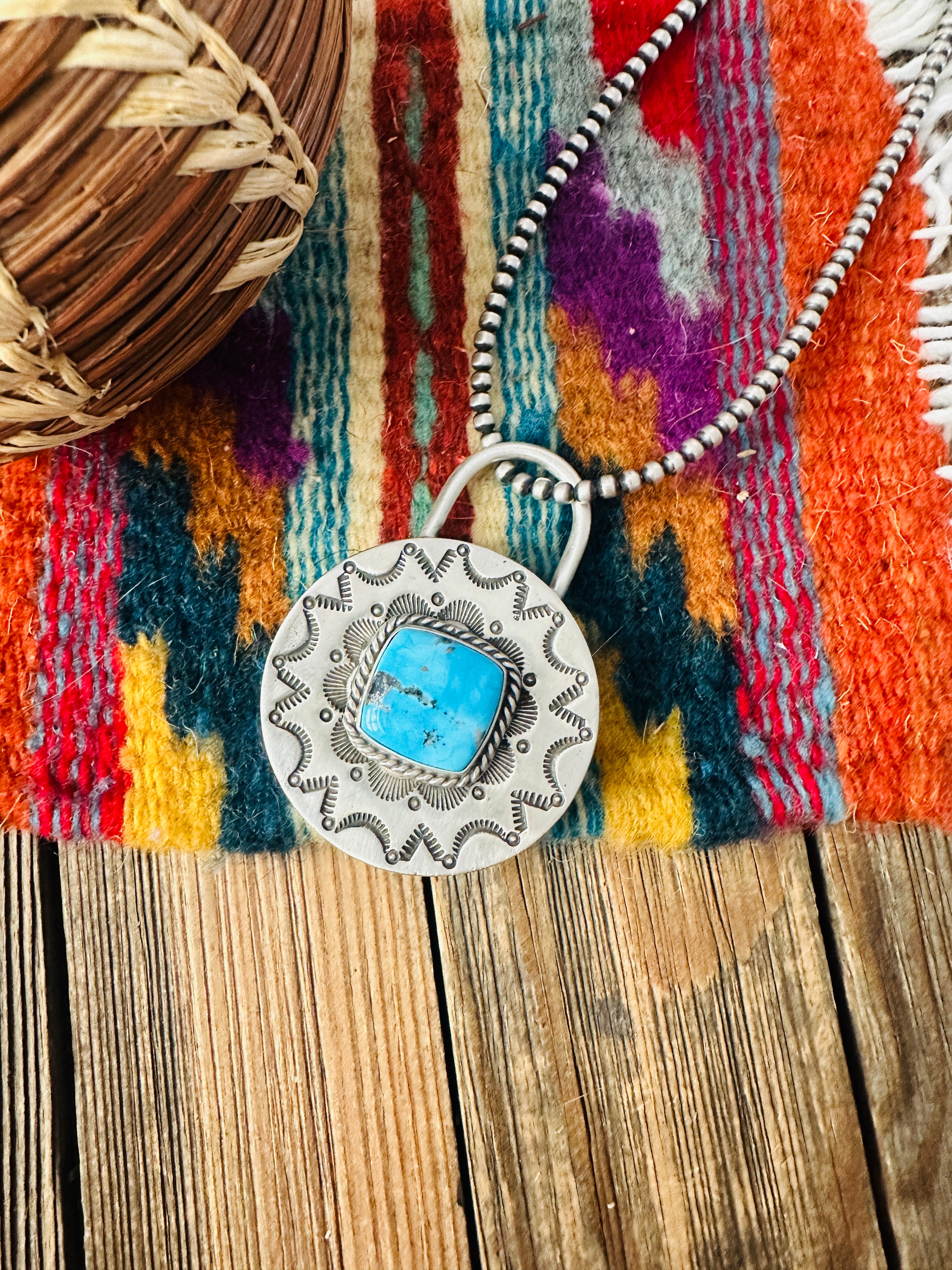 Handcrafted Turquoise & Sterling Silver Locket Style Pendant by Charles Johnson