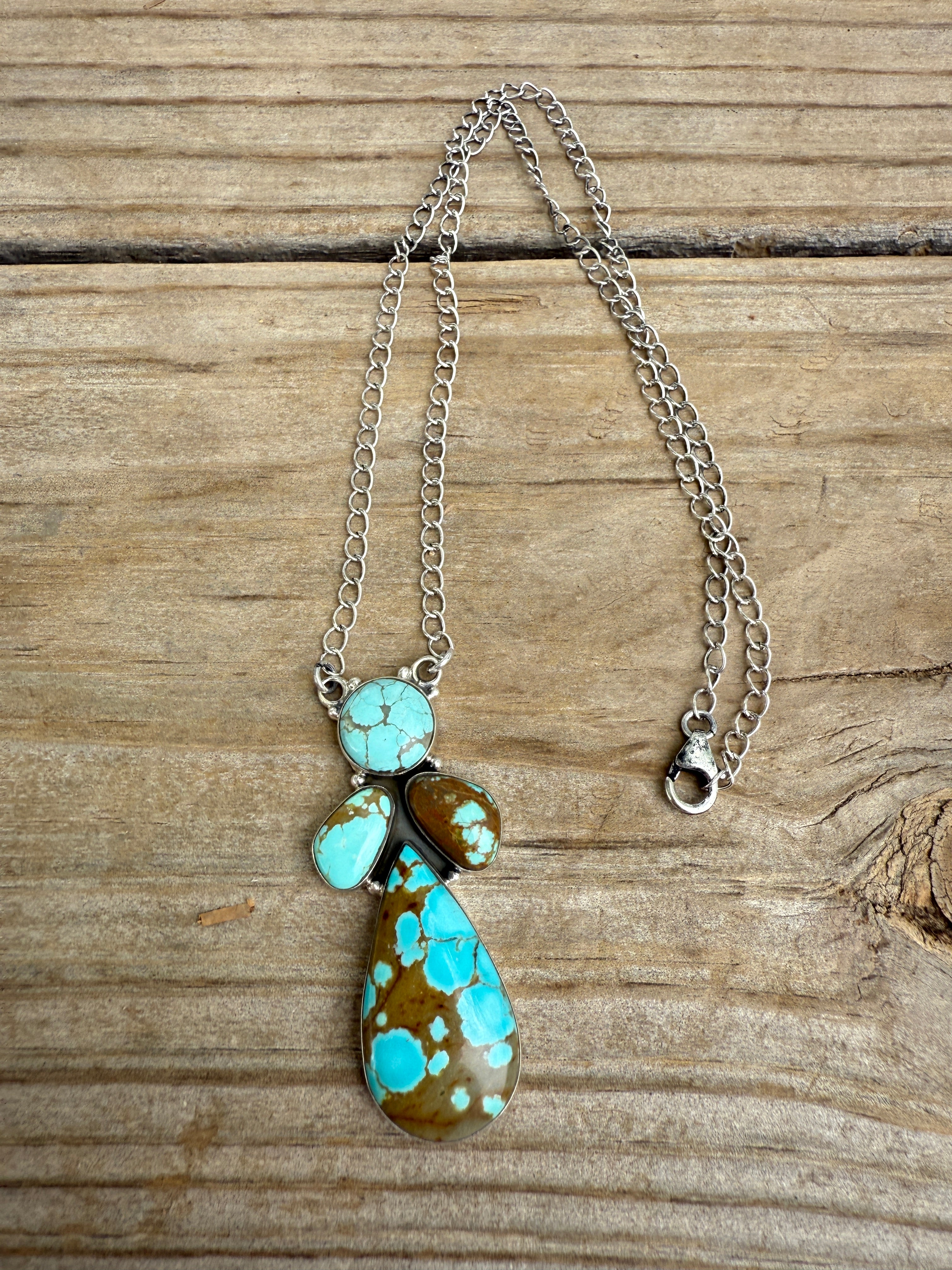 Handmade Sterling Silver Number 8 Turquoise 4 Stone Necklace