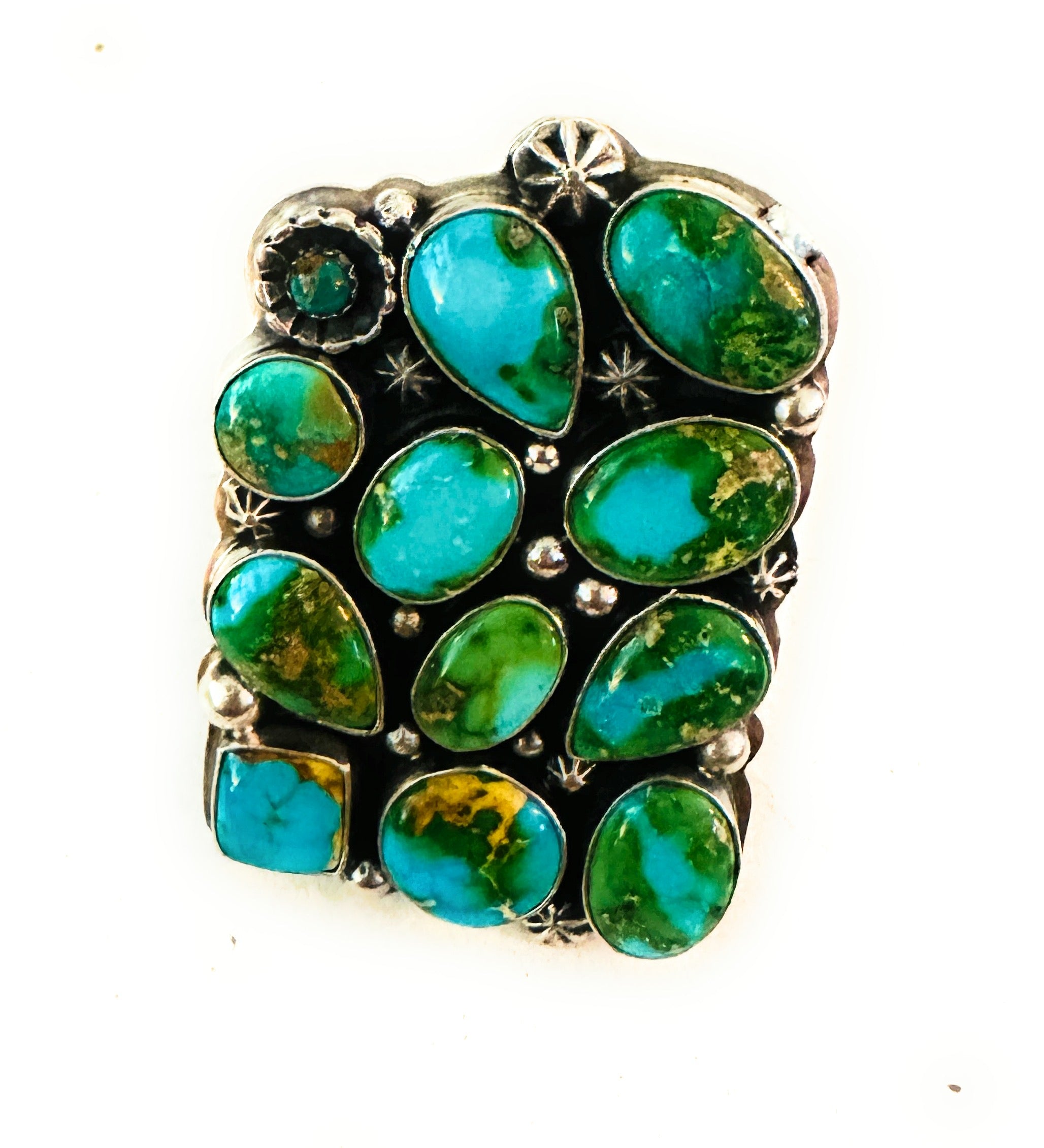 Navajo Sonoran Mountain Turquoise & Sterling Silver Adjustable Cluster Ring