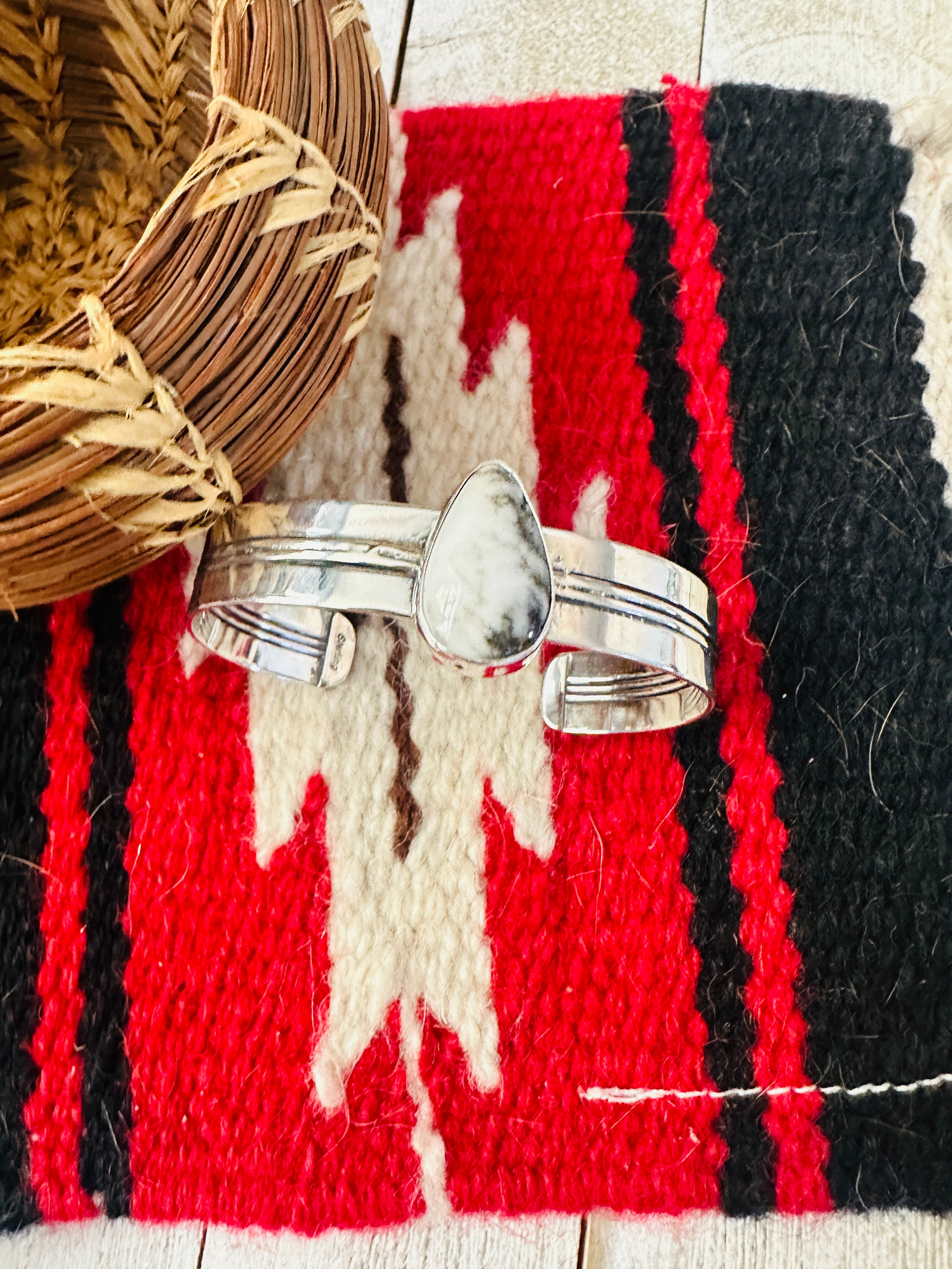 Navajo White Buffalo & Sterling Silver Cuff Bracelet