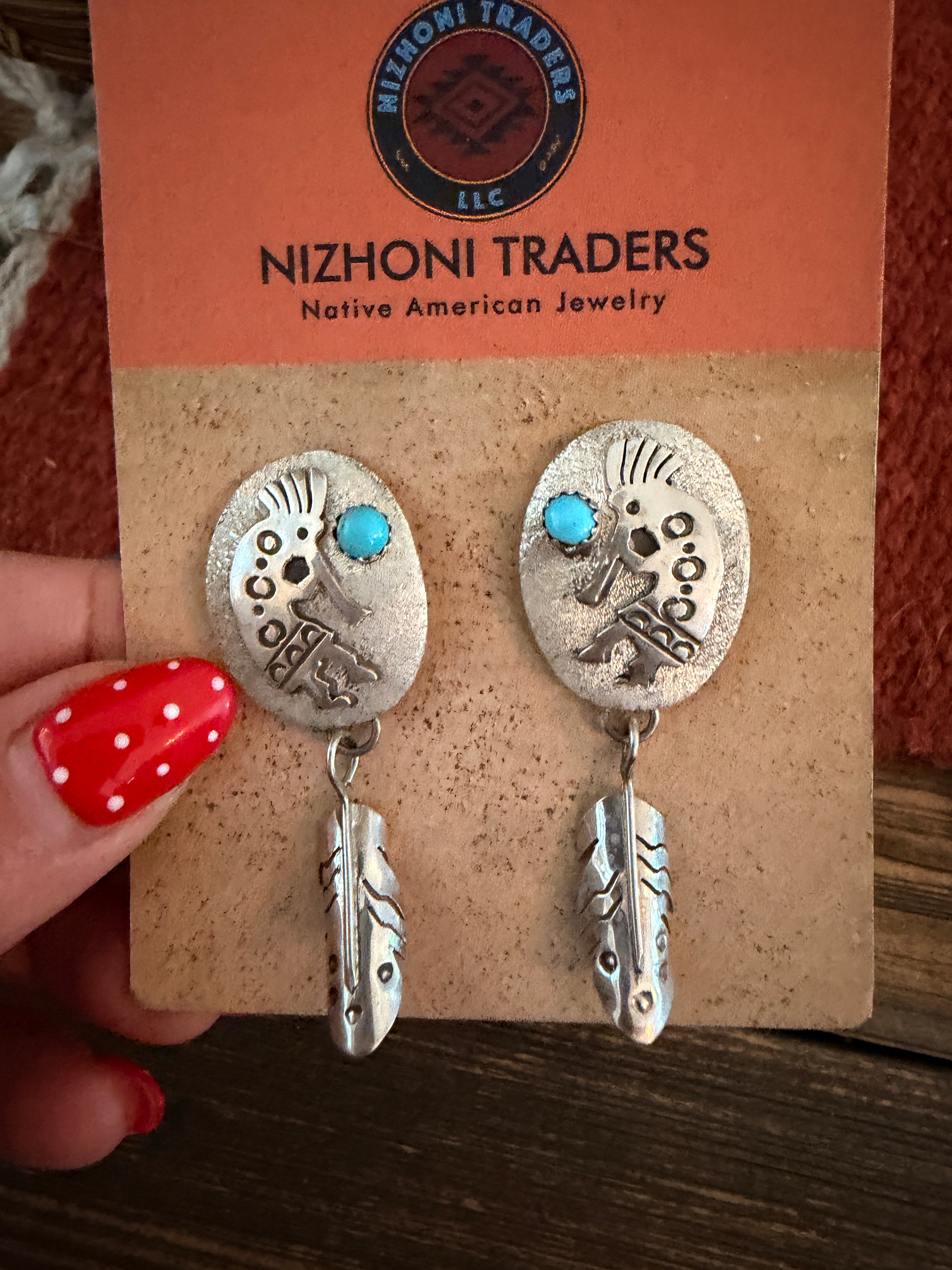Handcrafted Turquoise & Sterling Silver Kokopelli Dangle Earrings