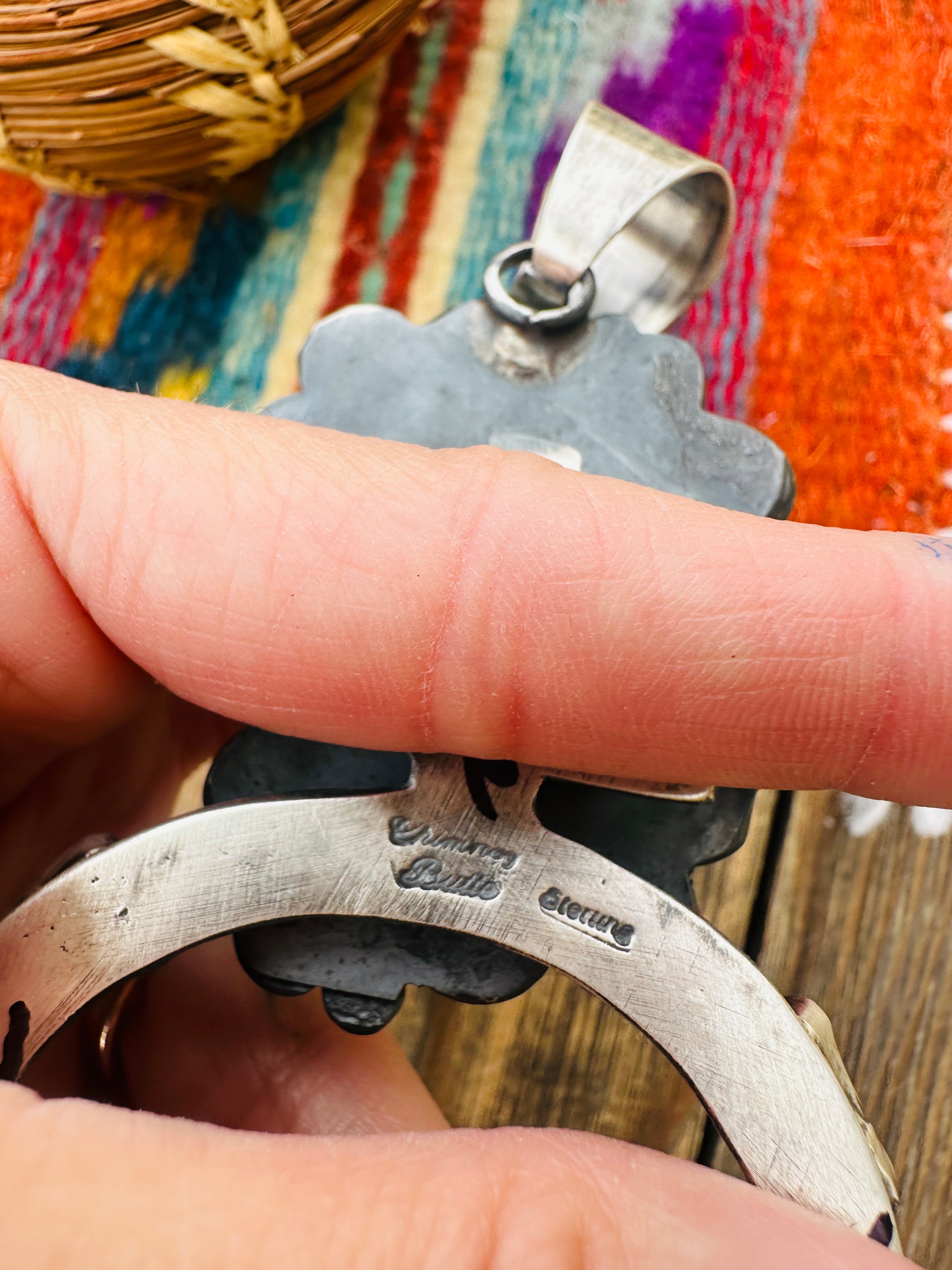 Handcrafted Sterling Silver, Turquoise & Coral Naja Pendant by Chimney Butte