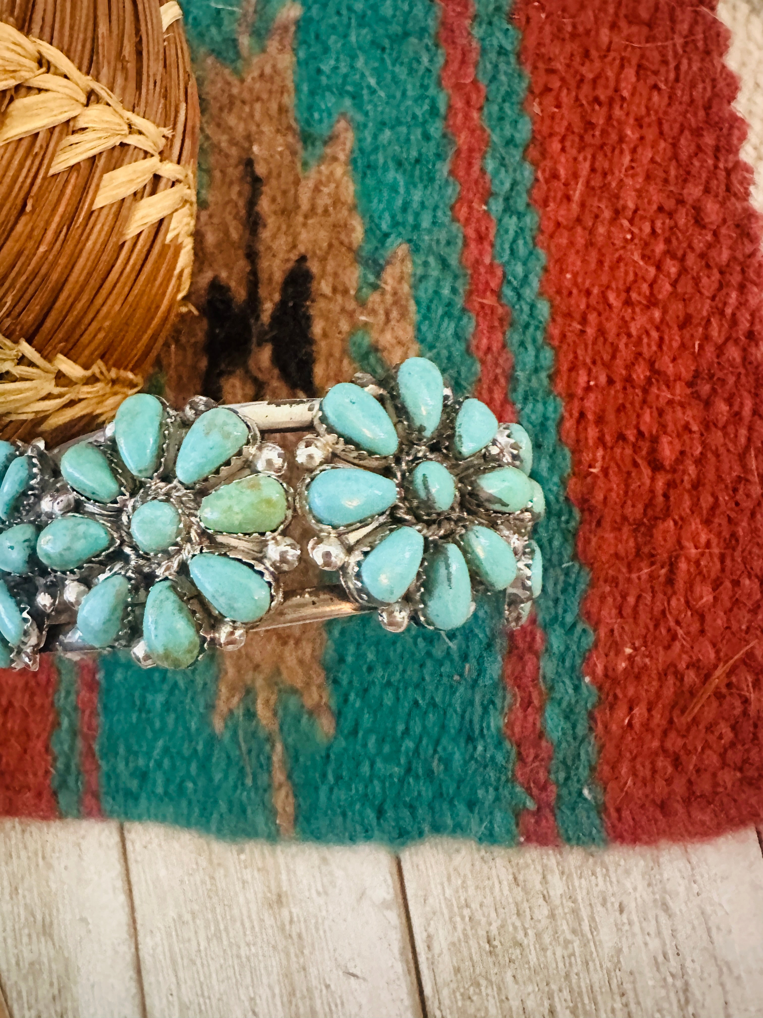 Sterling Silver & Turquoise Cluster Cuff Bracelet /