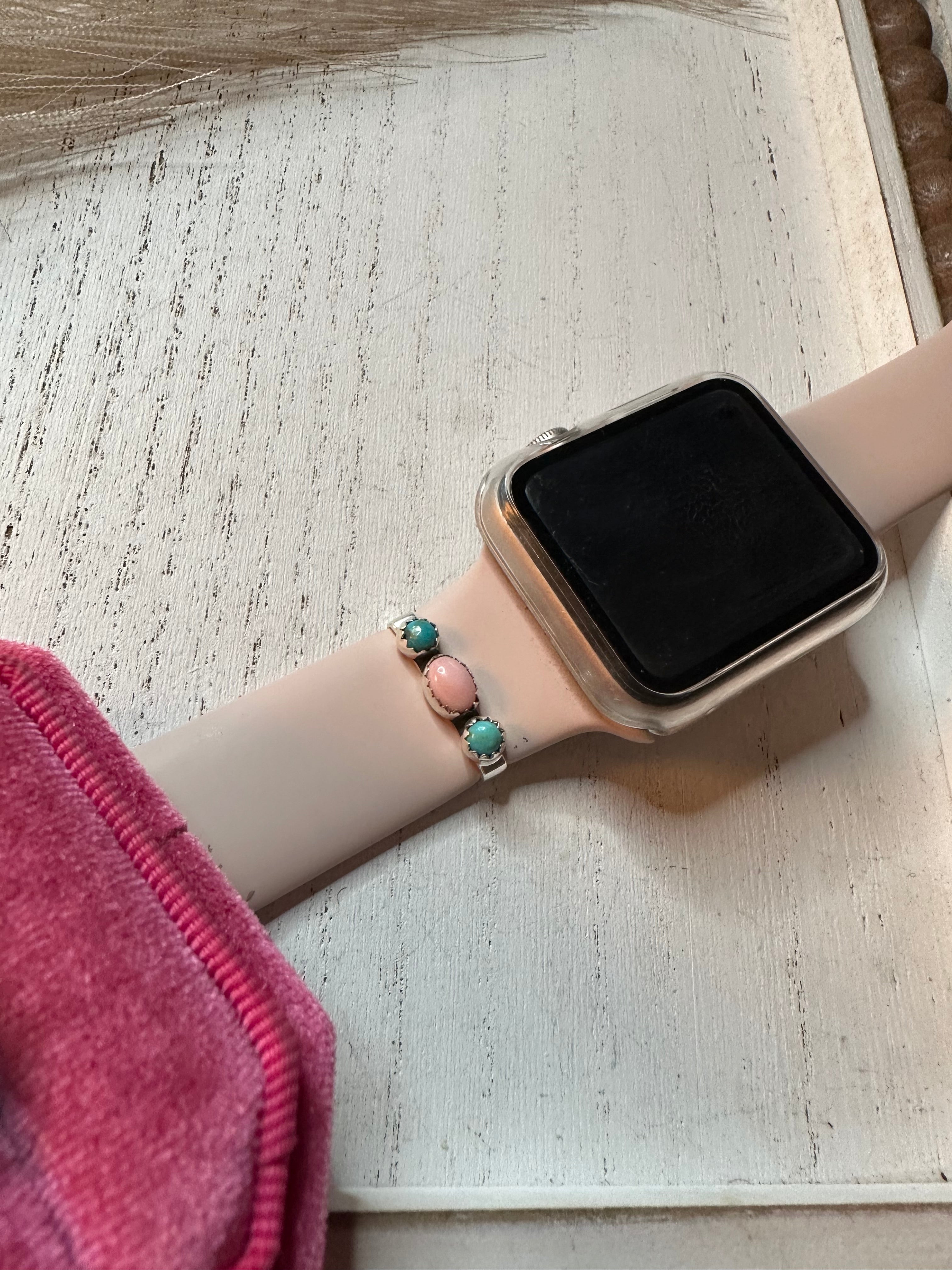 Nizhoni Pink Conch, Turquoise & Sterling Silver Handmade Watch Charm