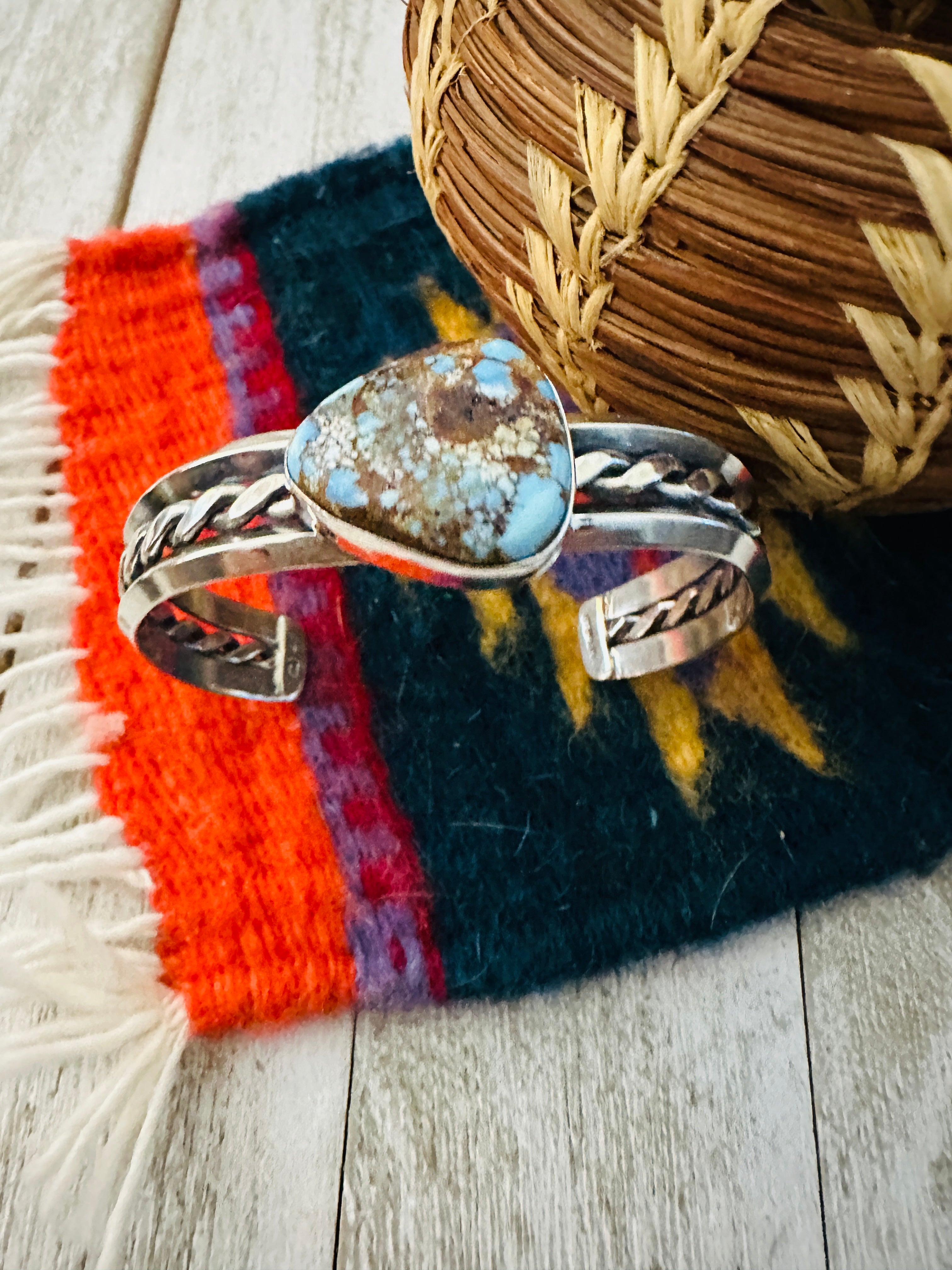 Navajo Sterling Silver & Golden Hills Turquoise Cuff Bracelet