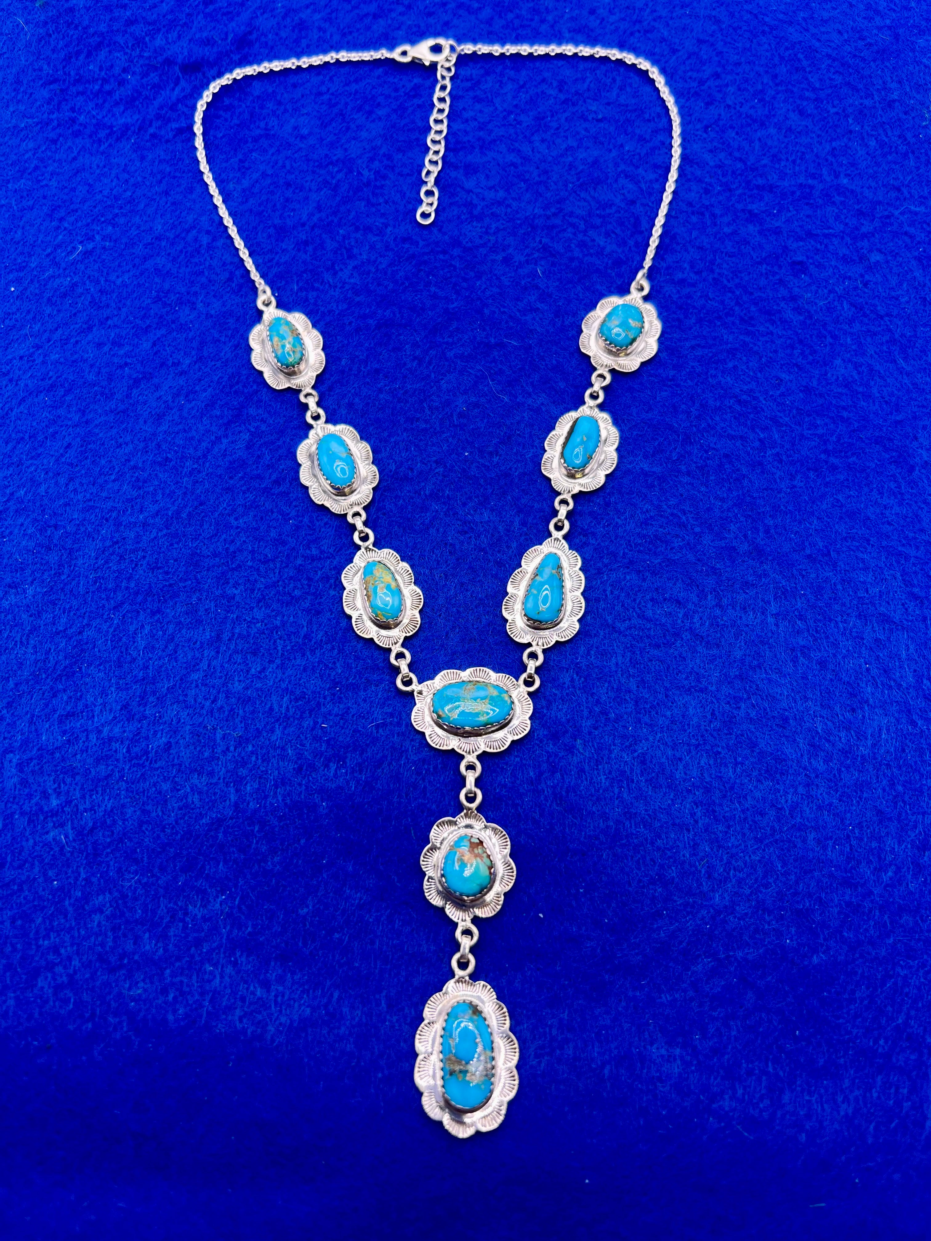 Handmade South Hill Sonoran Turquoise Cluster Sterling Silver Necklace