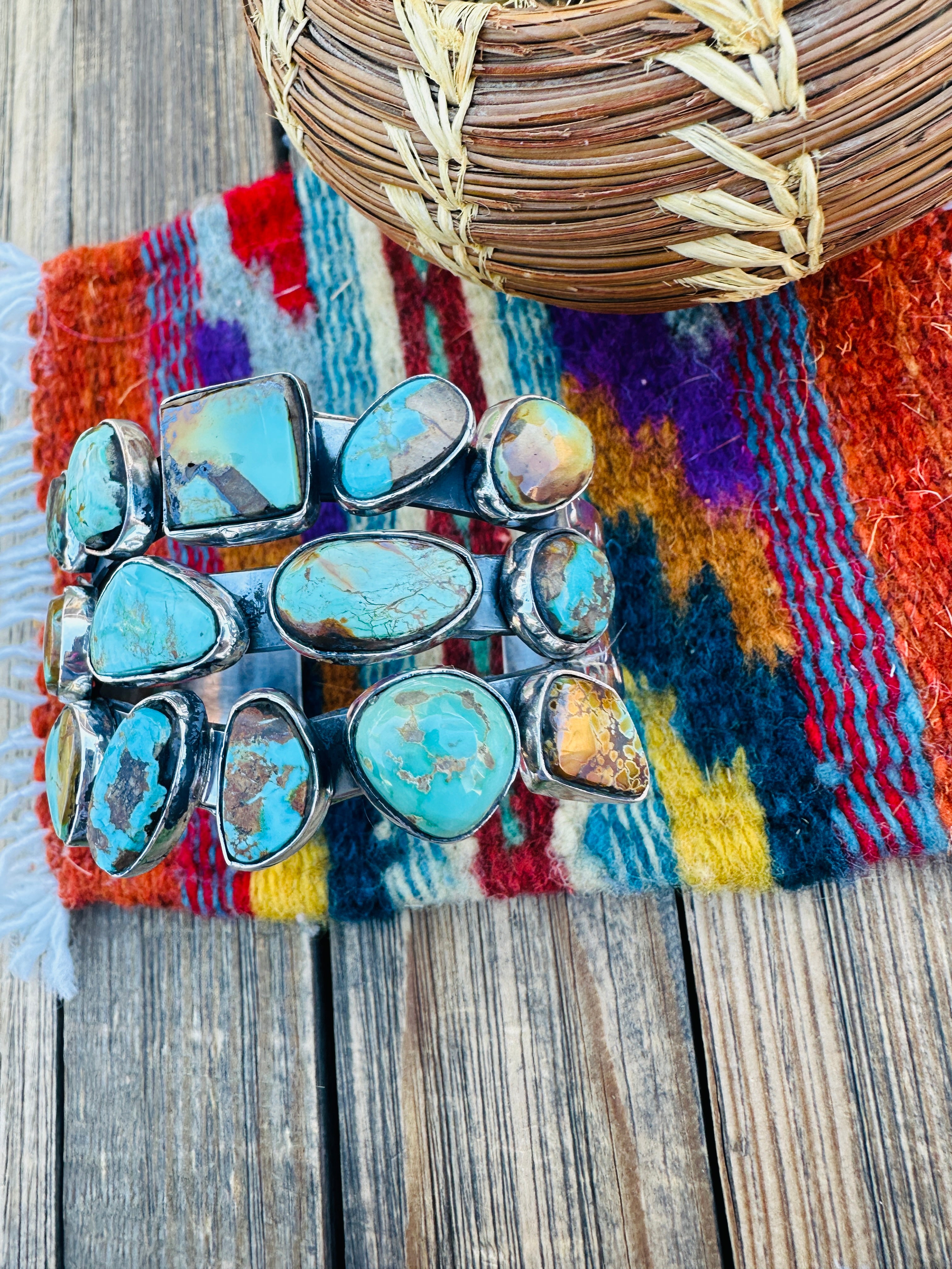 Handcrafted Royston Turquoise & Sterling Silver Cuff Bracelet by Rosella Paxson