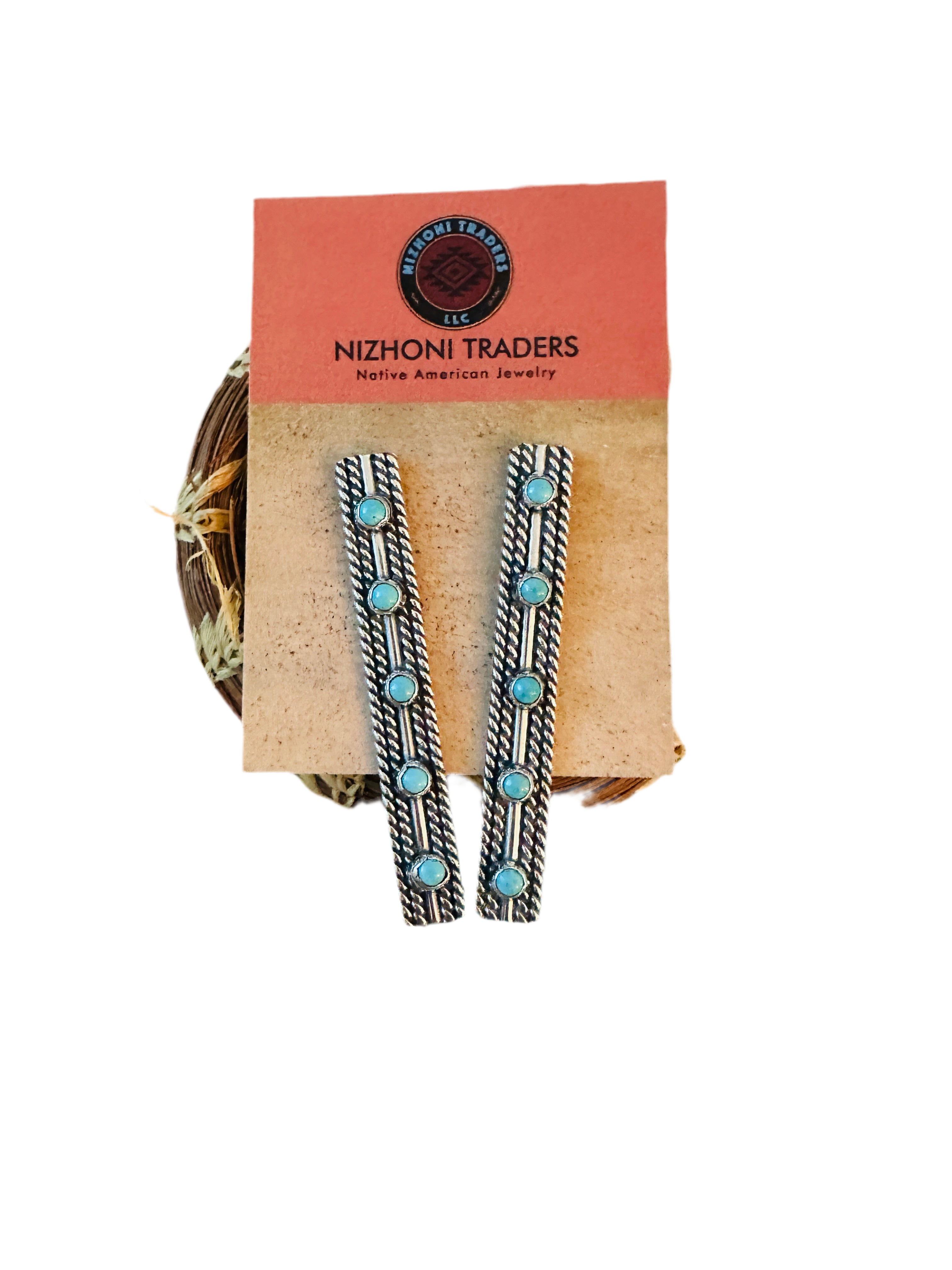 Handcrafted Sterling Silver & Turquoise Five Stone Drop Dangle Earrings