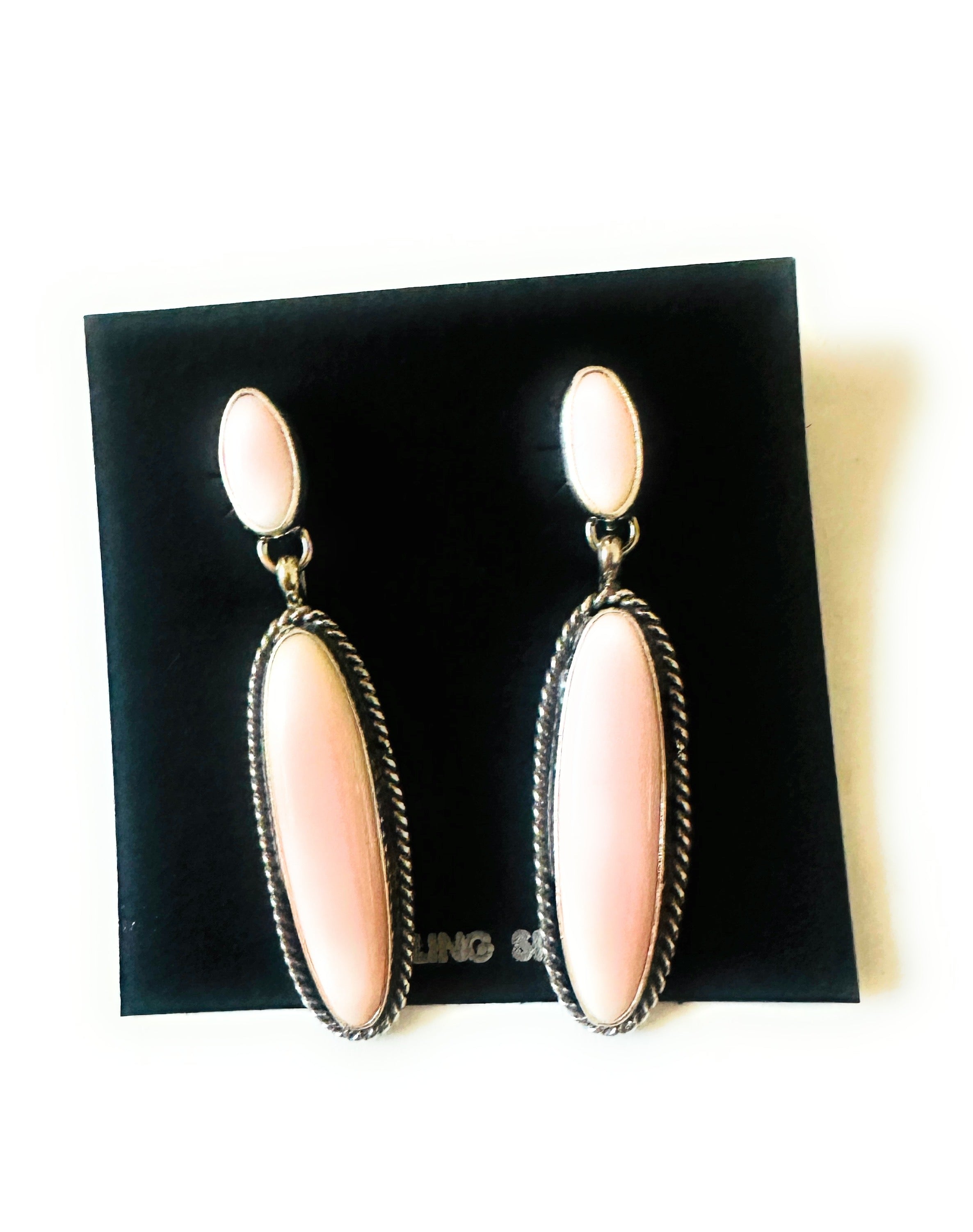 Navajo Sterling Silver & Queen Pink Conch Dangle Earrings