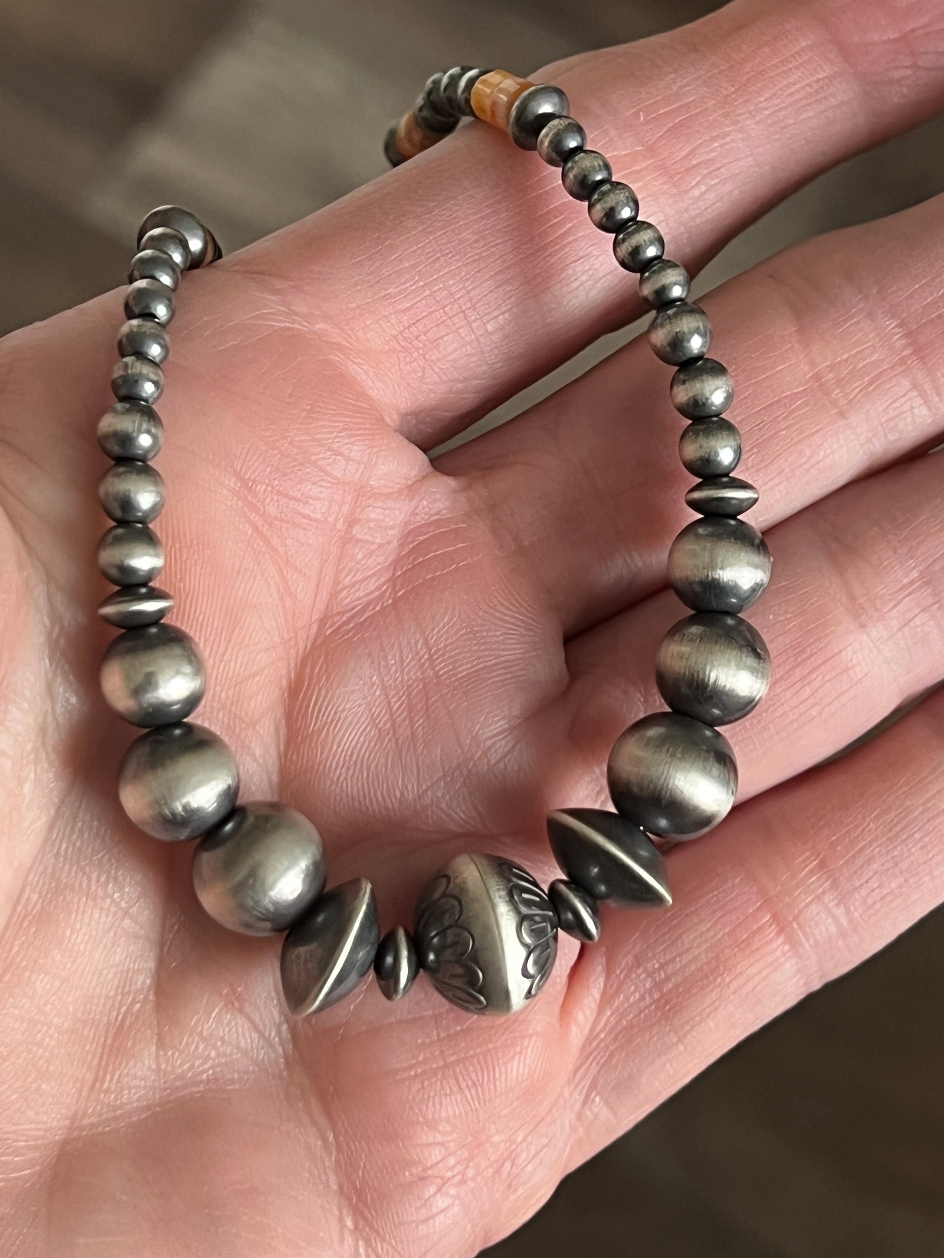 Summer Lovin’ Beaded Layering Necklace with Sterling Silver, Spiny Oyster Shell and Turquoise, 16” + 2”, The Flower Child