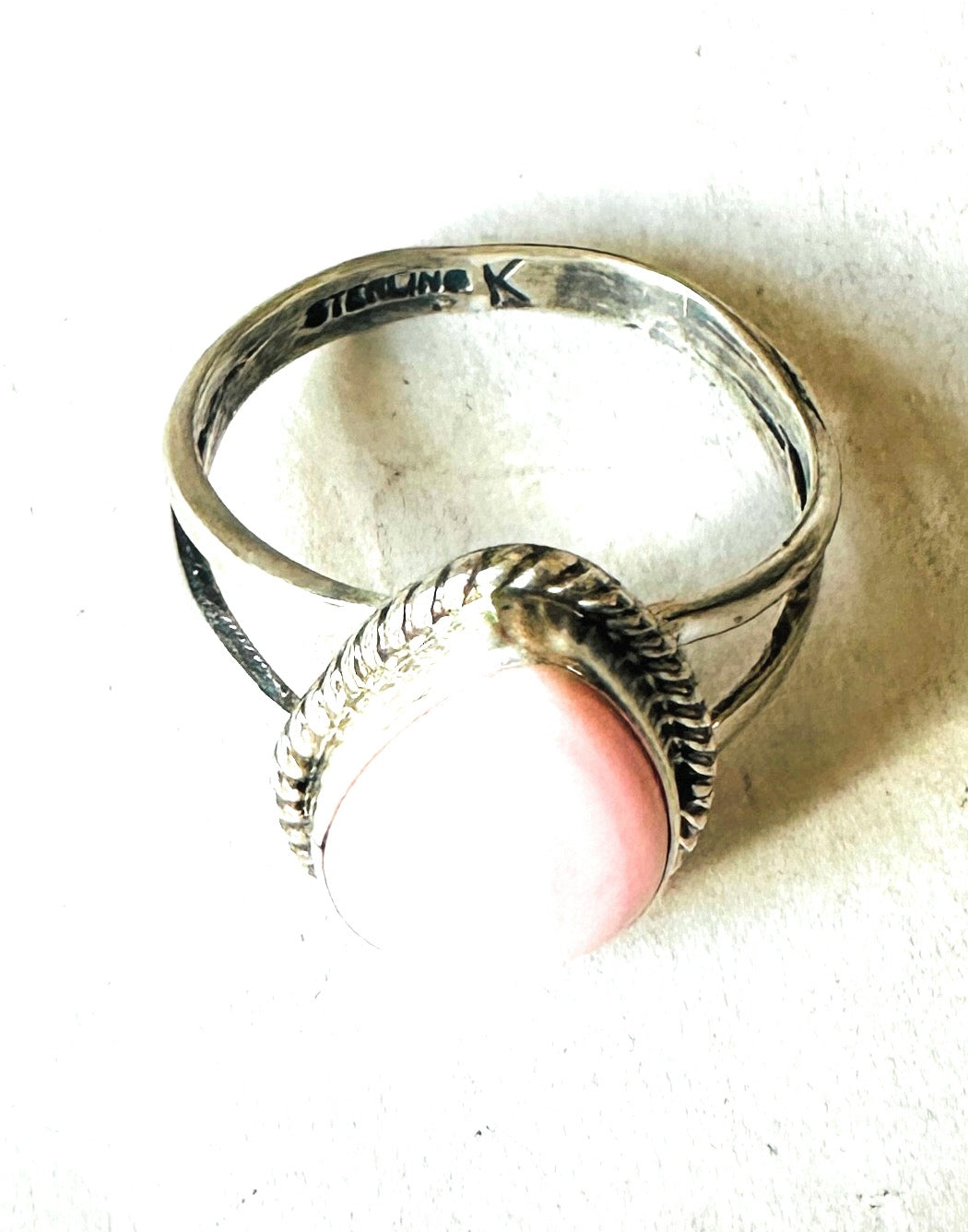 Navajo Sterling Silver & Queen Pink Conch Shell Teardrop Ring Size 9