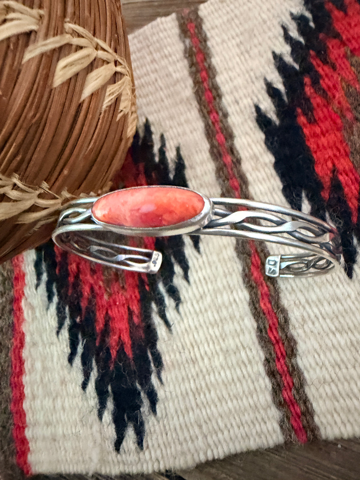 Handcrafted Orange Spiny & Sterling Silver Cuff Bracelet