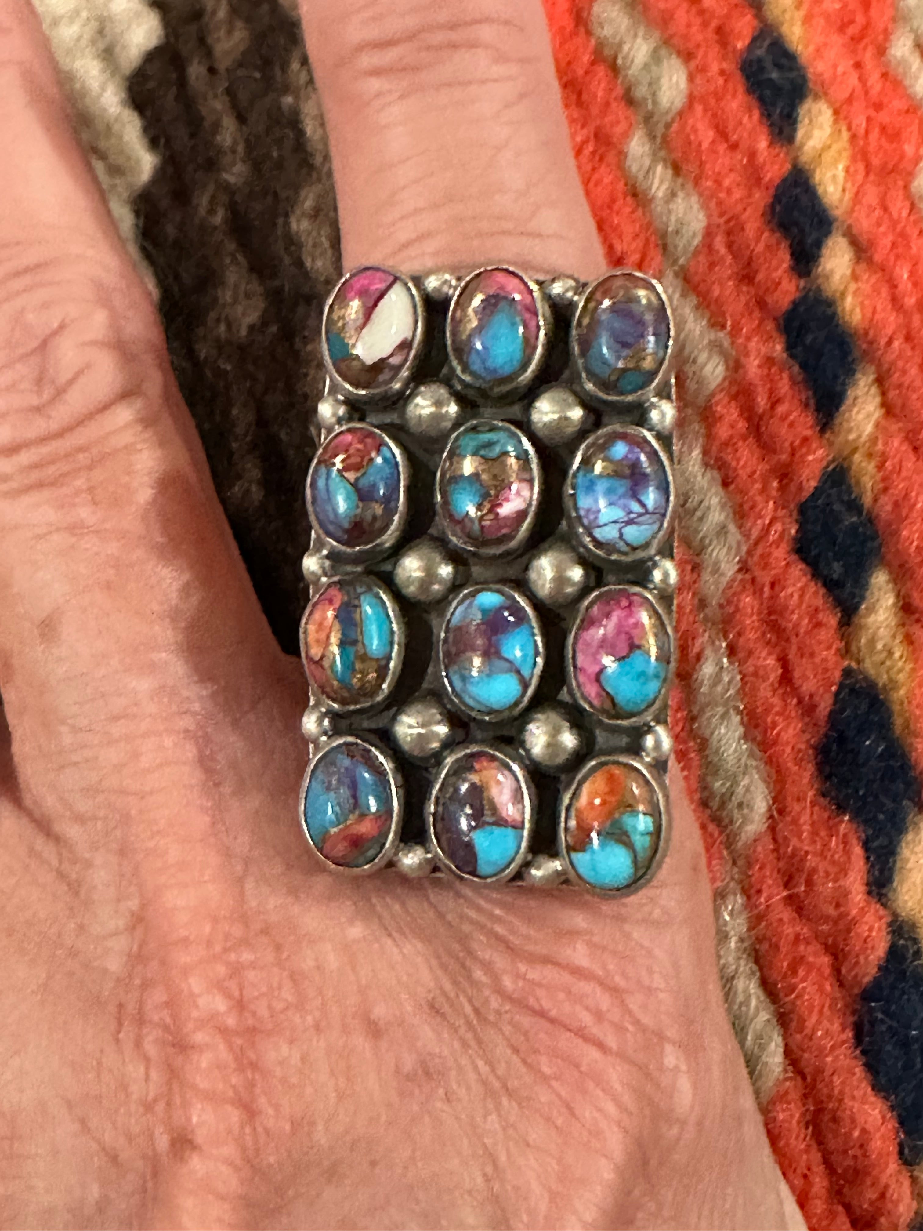 NFR COLLECTION Handmade Pink Dream & Sterling Silver Adjustable Ring Signed Nizhoni