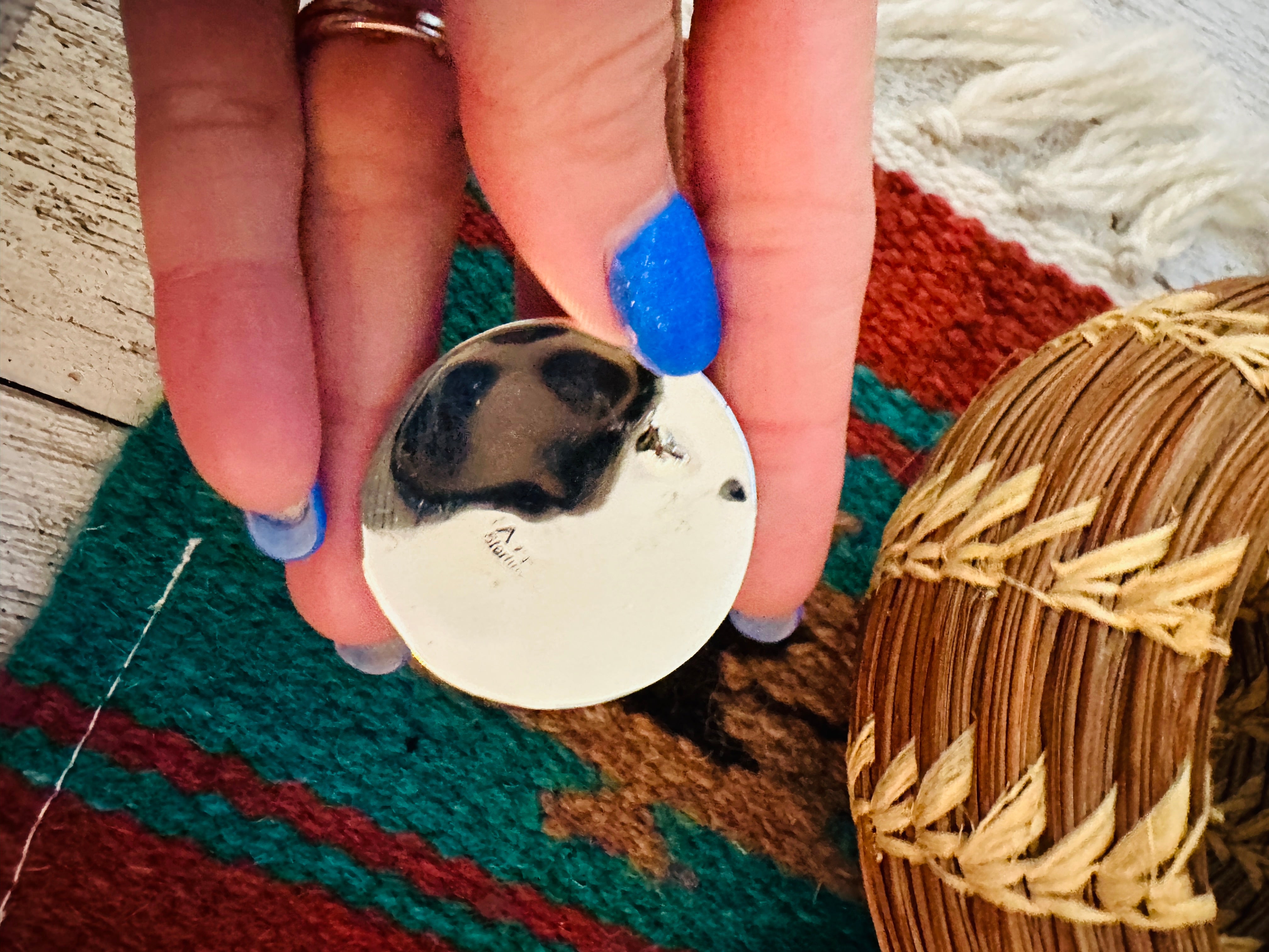 Navajo Hand Stamped Sterling Silver & Turquoise Post Earrings