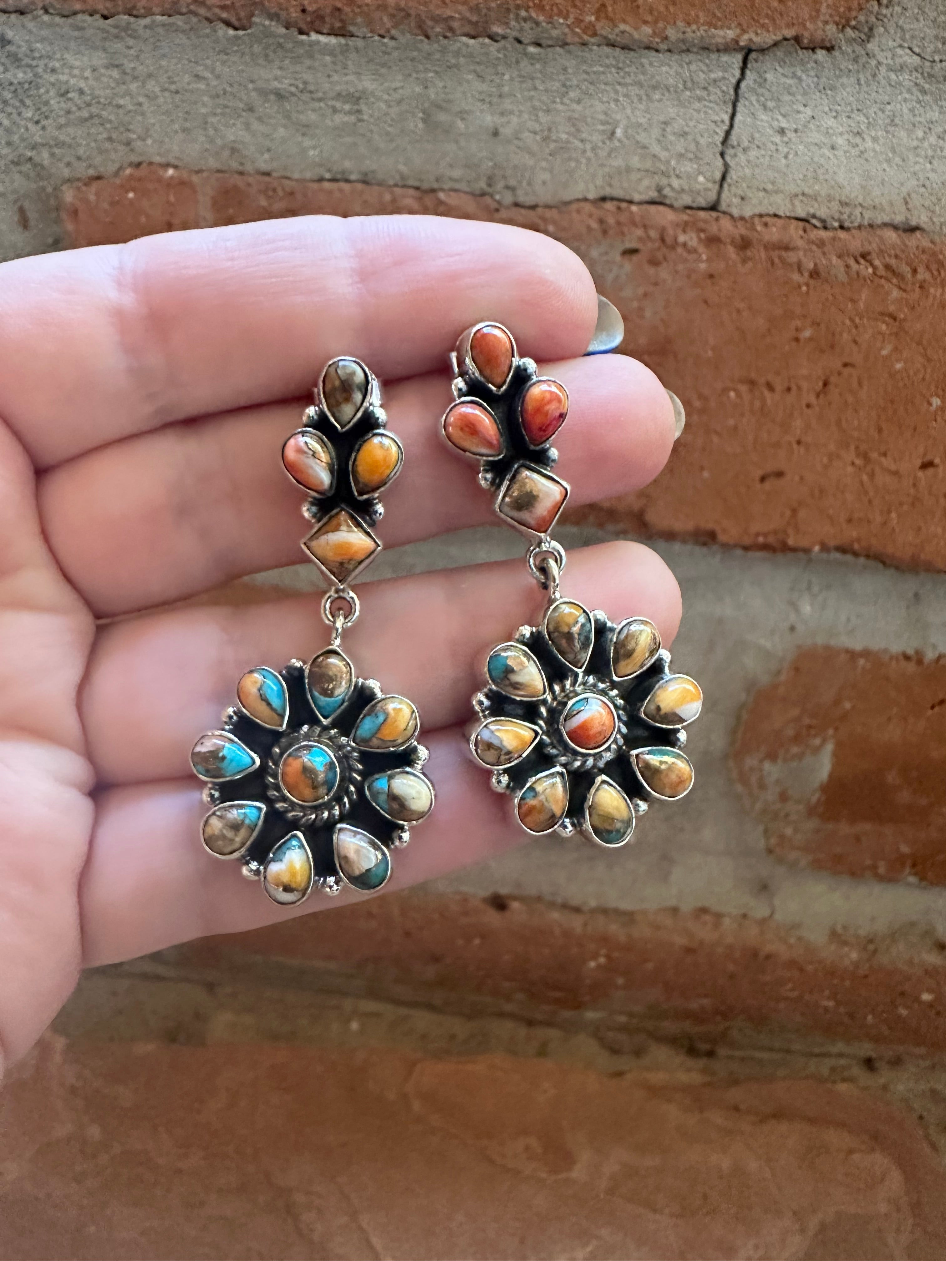 Handmade Spice & Sterling Silver Cluster Dangle Earrings