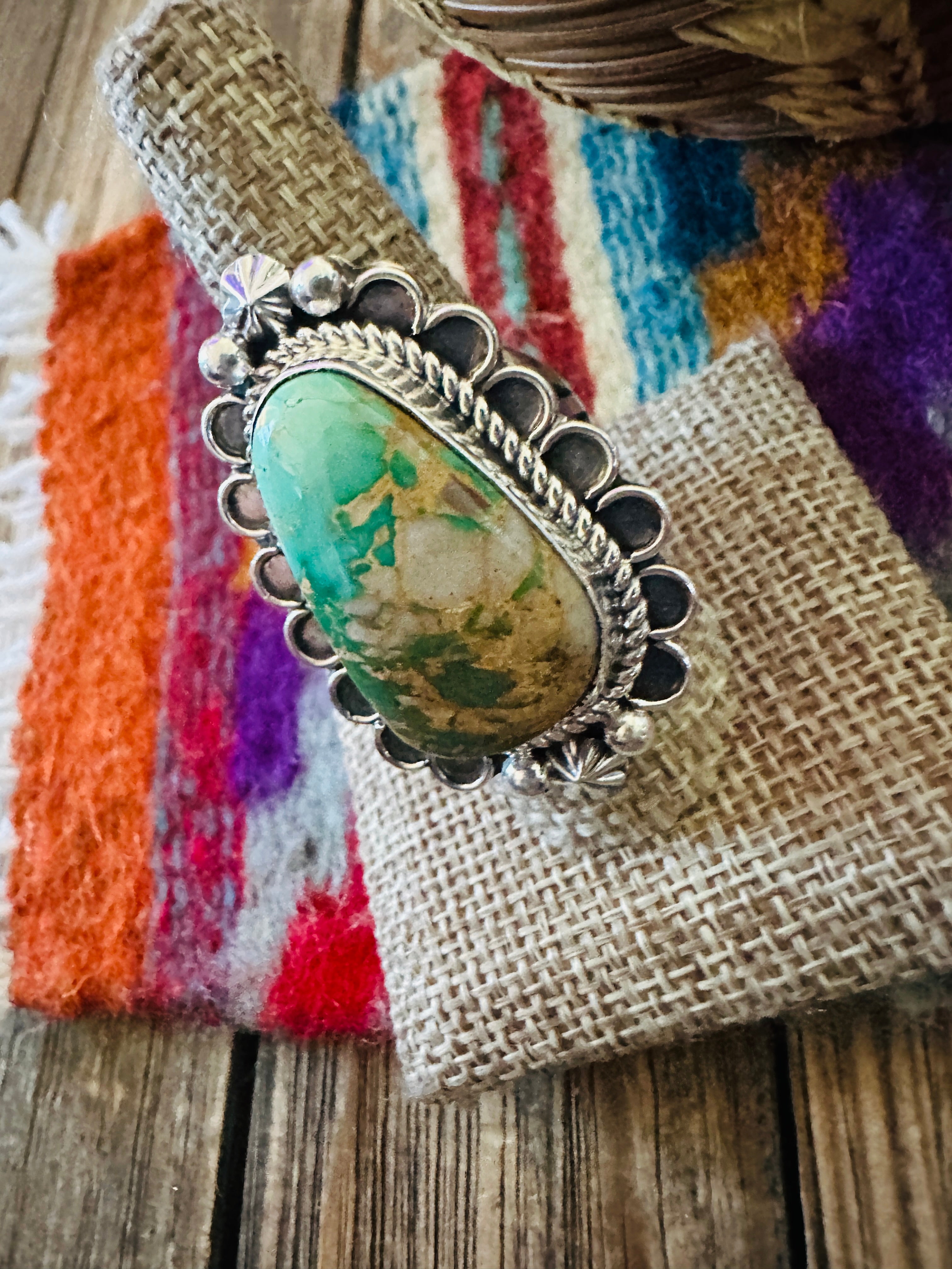 Handcrafted Turquoise & Sterling Silver Ring 9.5 by Rosella Paxson