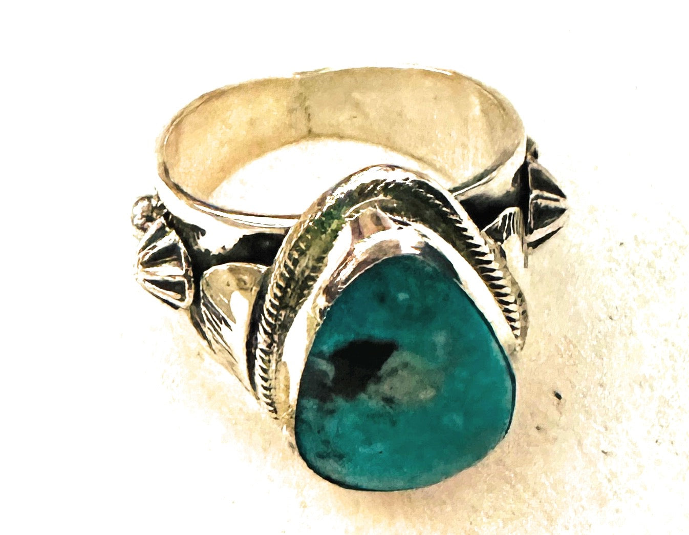 Navajo Sterling Silver & Turquoise Teardrop Cigar Band Ring Size 9