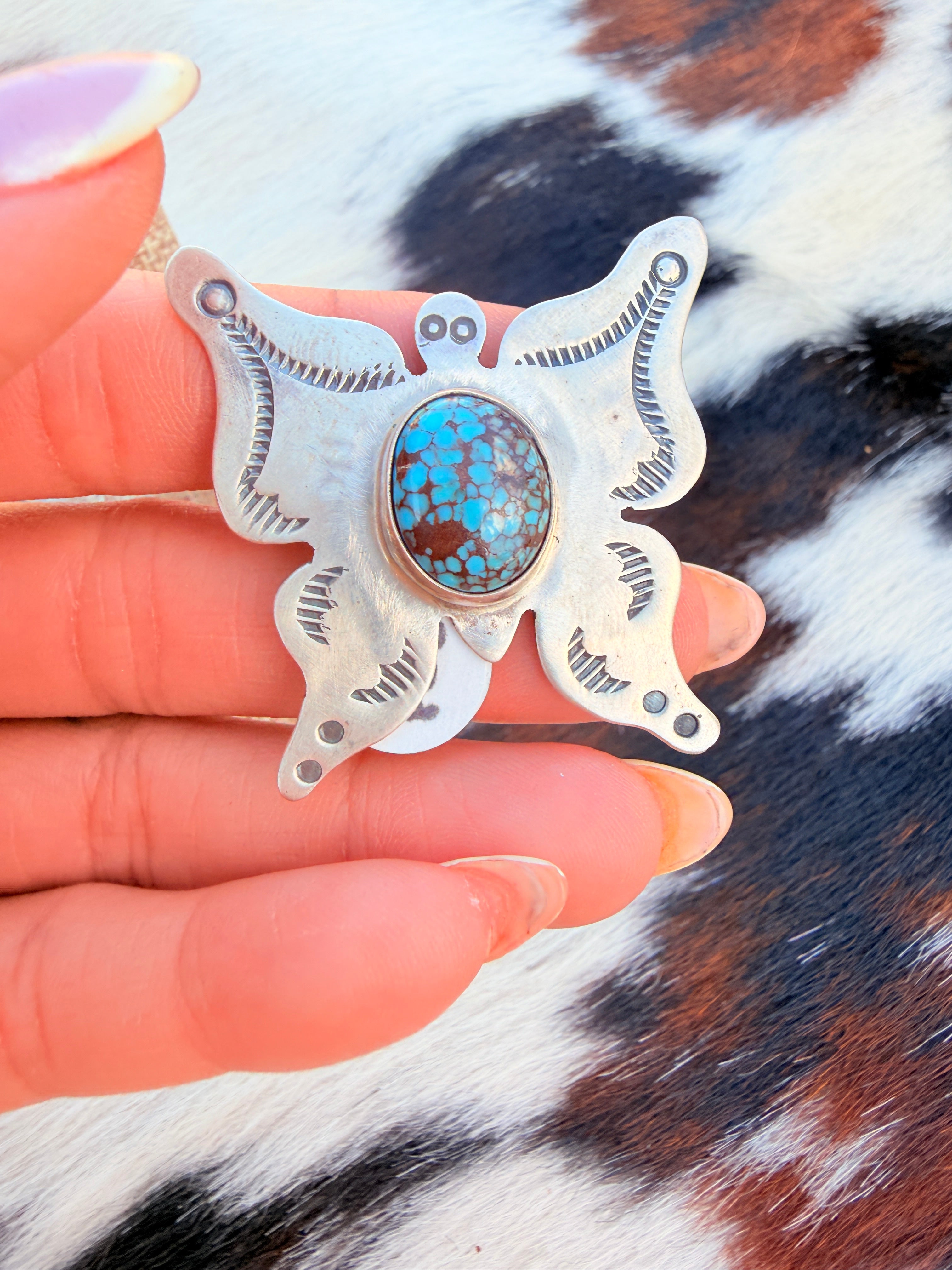 Handcrafted Turquoise & Sterling Silver Adjustable Butterfly Ring